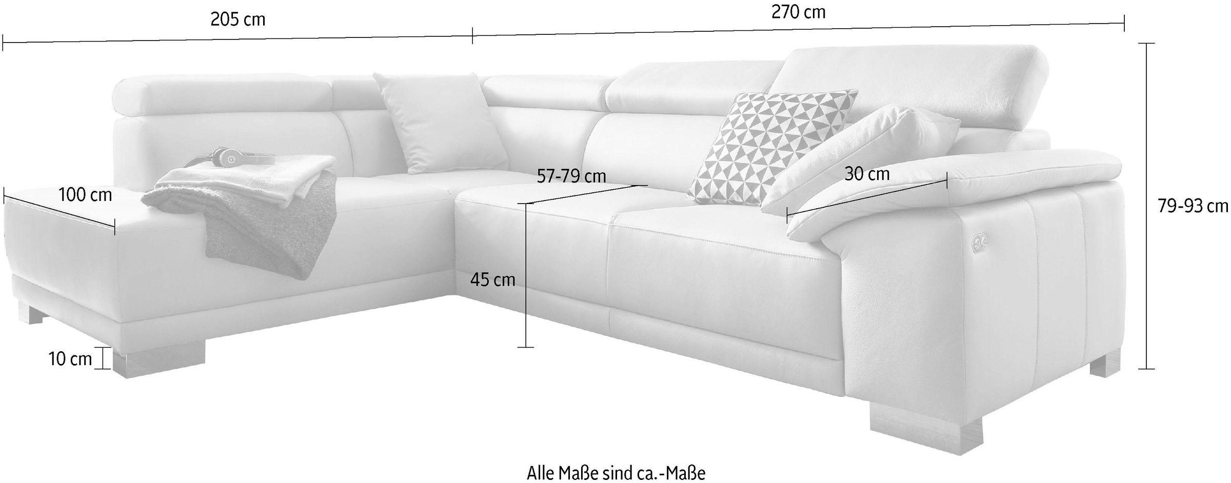 3C Candy Ecksofa »Menorca L-Form«, Kopfteilverstellung, wahlweise elektronischer Sitzvorzug, in Dickleder