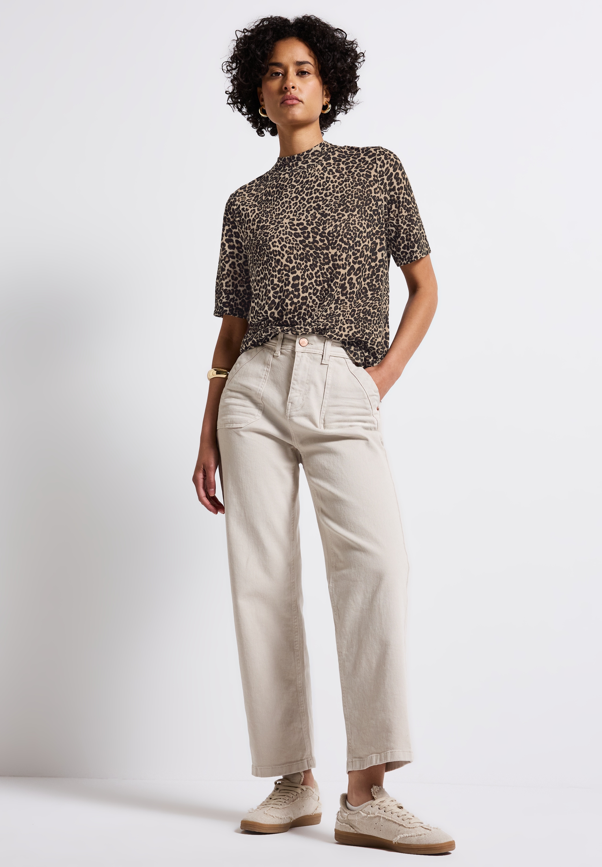 STREET ONE T-Shirt, mit Animal Print und in Leinen-Optik