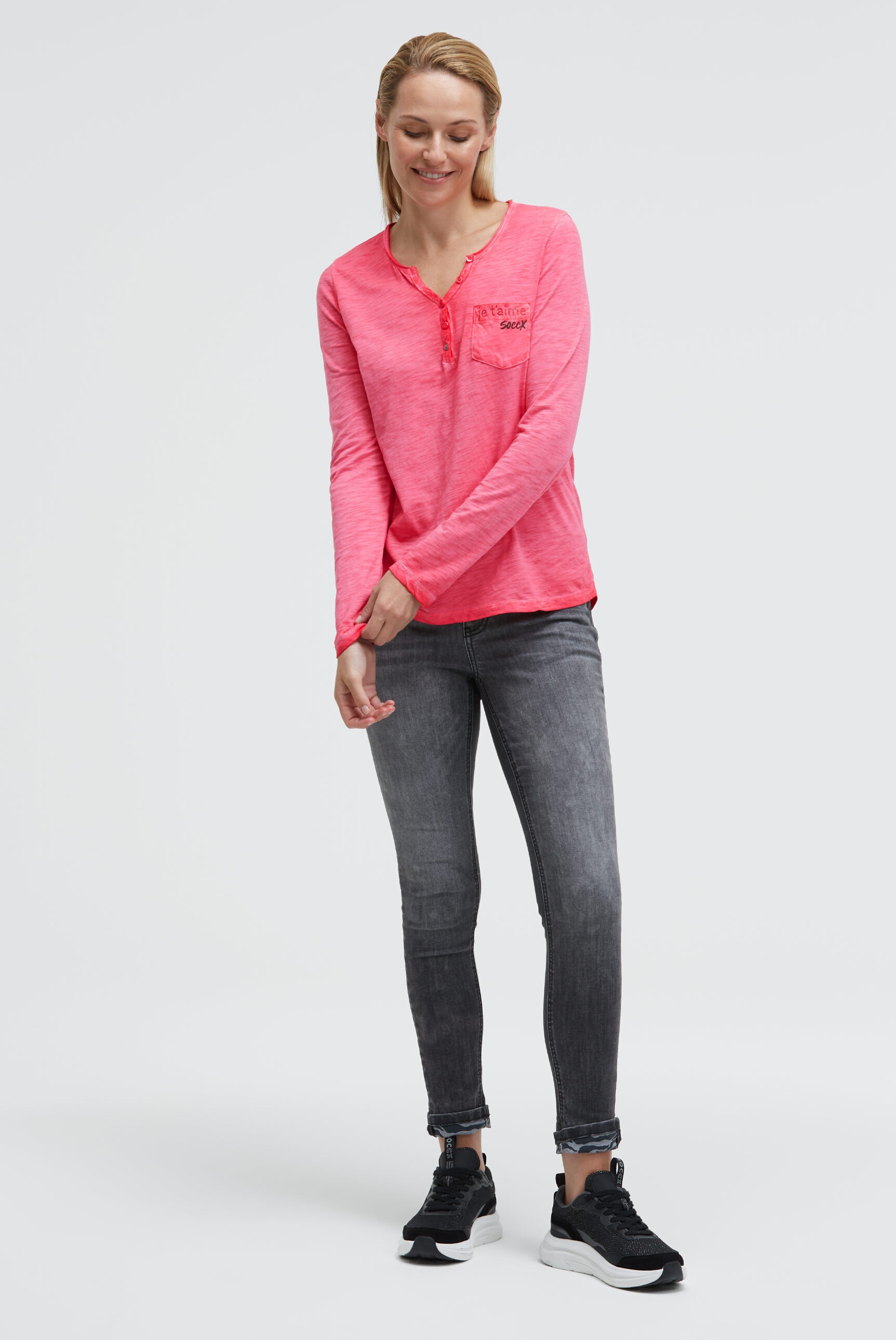 SOCCX Langarmshirt mit Brusttasche