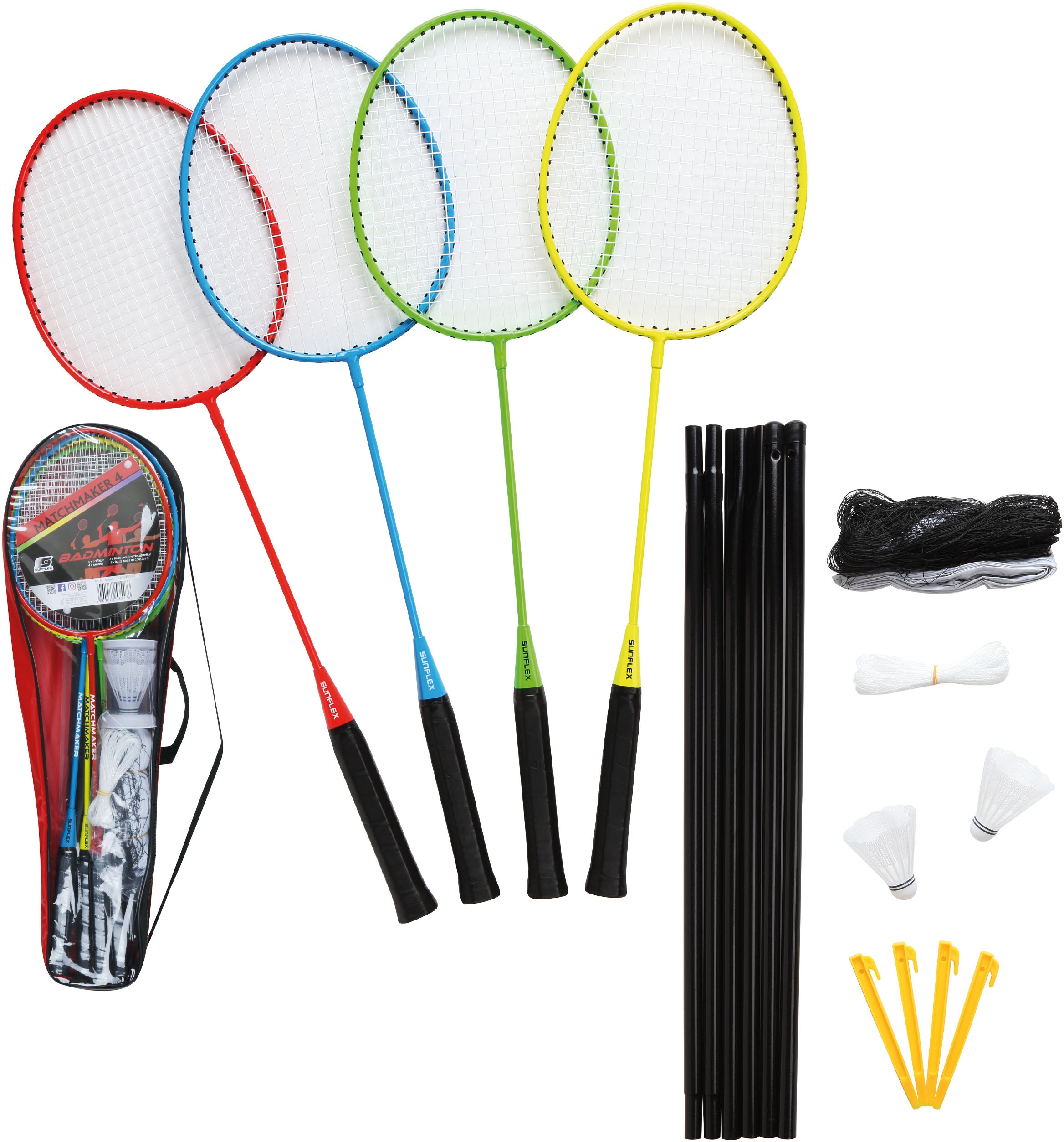 Sunflex Badmintonschläger "Badminton Set Matchmaker 4 Spieler, Schläger, Strand & Wiese", (Set)