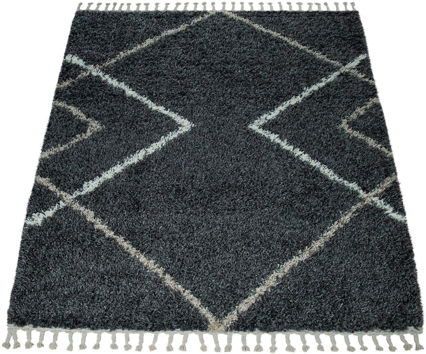 Paco Home Hochflor-Teppich »Helsinki 530«, rechteckig, weicher Hochflor-Shaggy, Scandi Design, mit Fransen