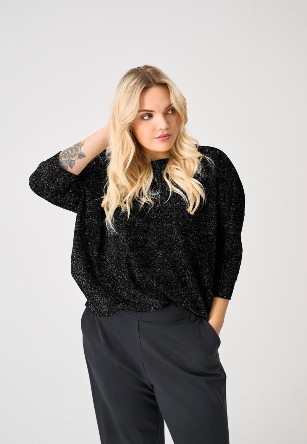 ONLY CARMAKOMA Oversize-Shirt "CARSILVERY GLAMOUR LUREX 3/4 TOP NOOS" günstig online kaufen