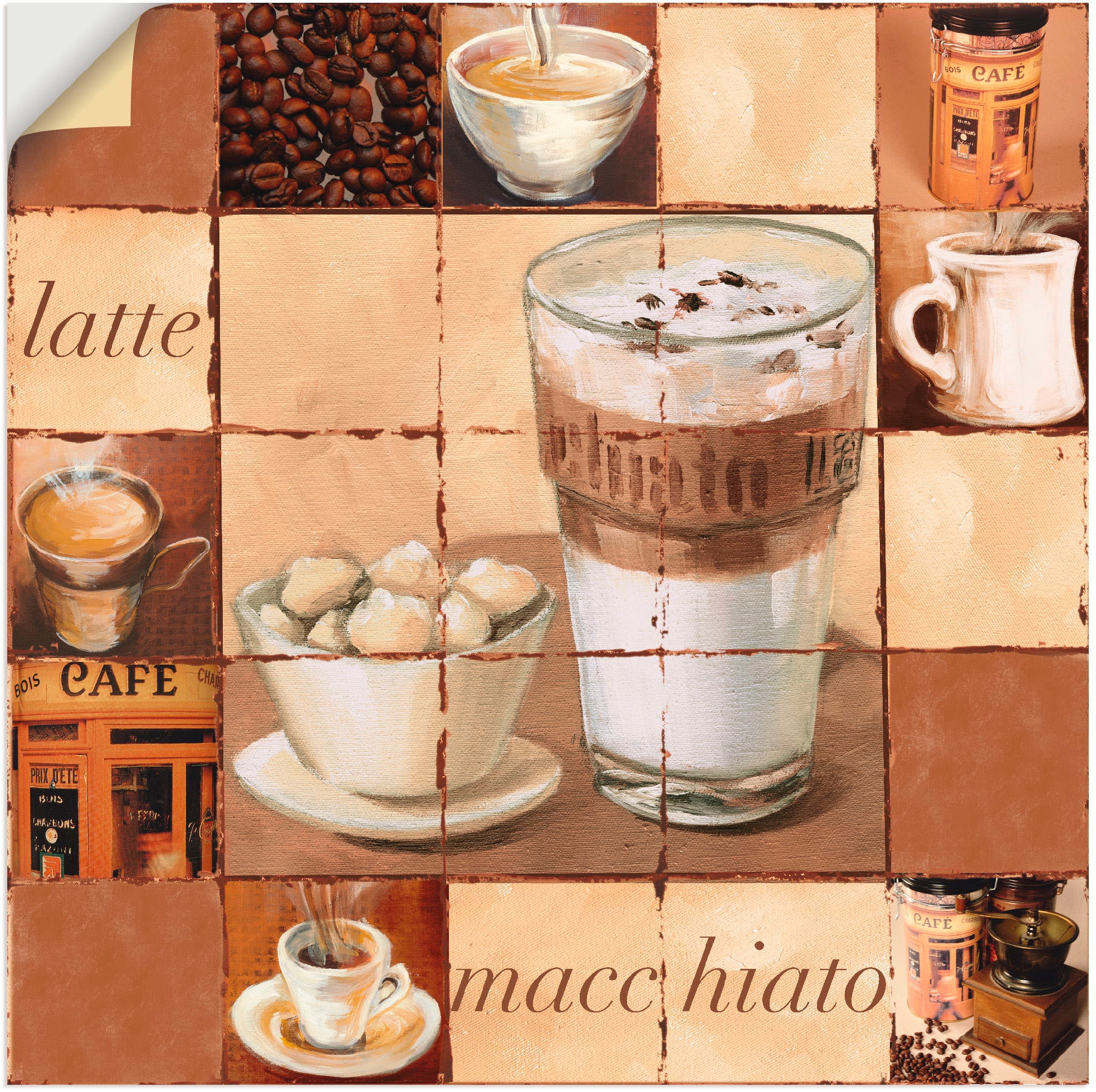 Artland Wandbild »Latte Macchiato Collage«, Getränke, (1 St.), als Alubild, Leinwandbild, Wandaufkleber oder Poster in versch. Größen