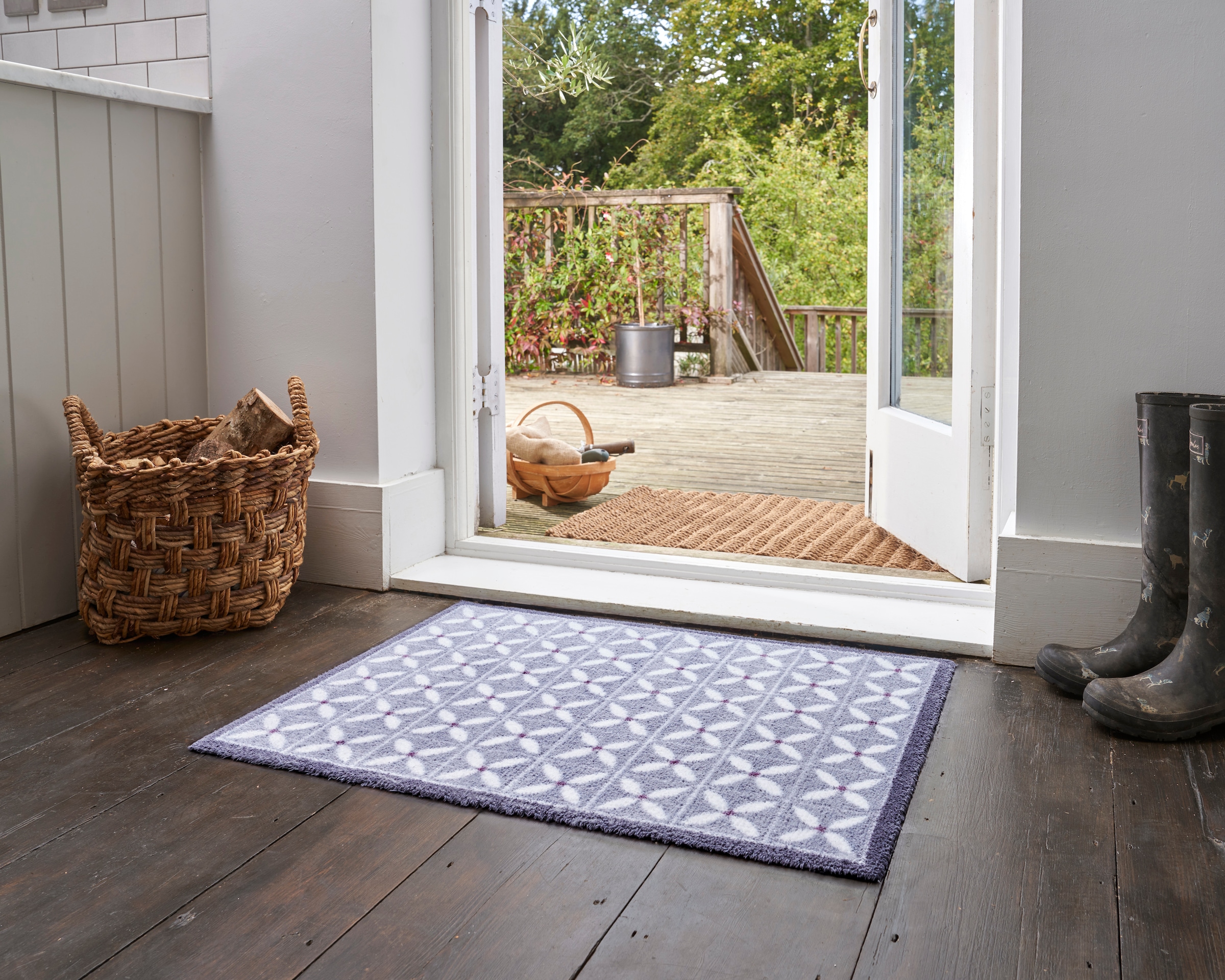 Turtle Mat Fußmatte »Flower Fields Grey«, rechteckig, 9 mm Höhe