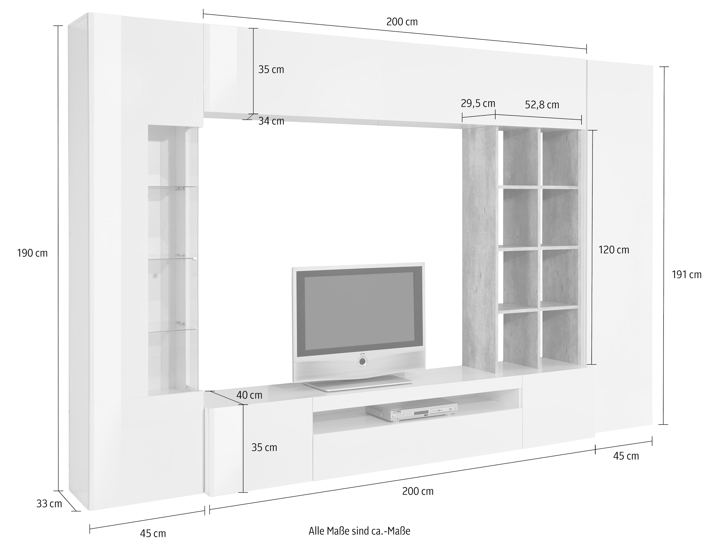 INOSIGN Wohnwand »Egypt«, (Set, 5 St.), 1 Vitrine, 1 Stauraumschrank, 1 Lowboard, 1 Regal, 1 Hängeschrank