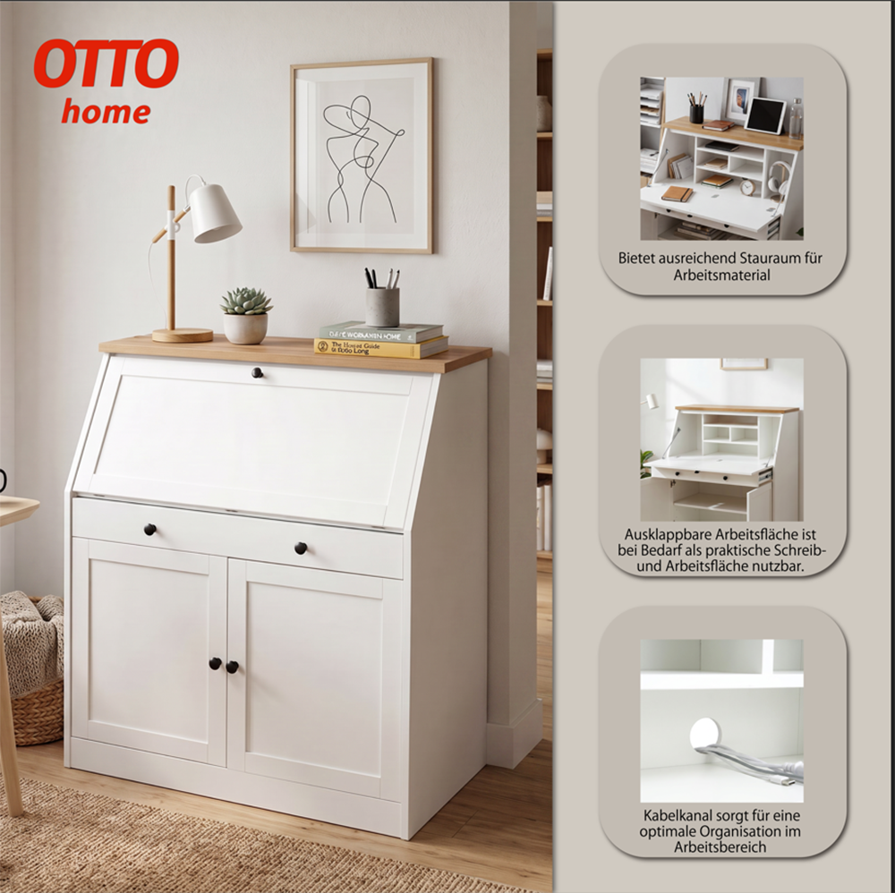 OTTO home Sekretär »Ismund« viel Stauraum, mit Kabelkanal, Breite: 98 cm