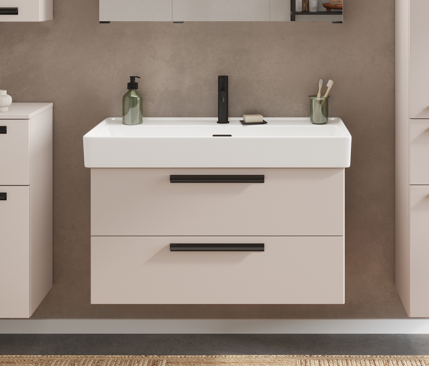 welltime Waschtisch »SALVADA, Softclose-Auszüge, Keramikbecken« Maße (B/T/H): 100/48/63 cm,  Kaschmir, Lochbohrung für eine Armatur, Anti-Finger-Print