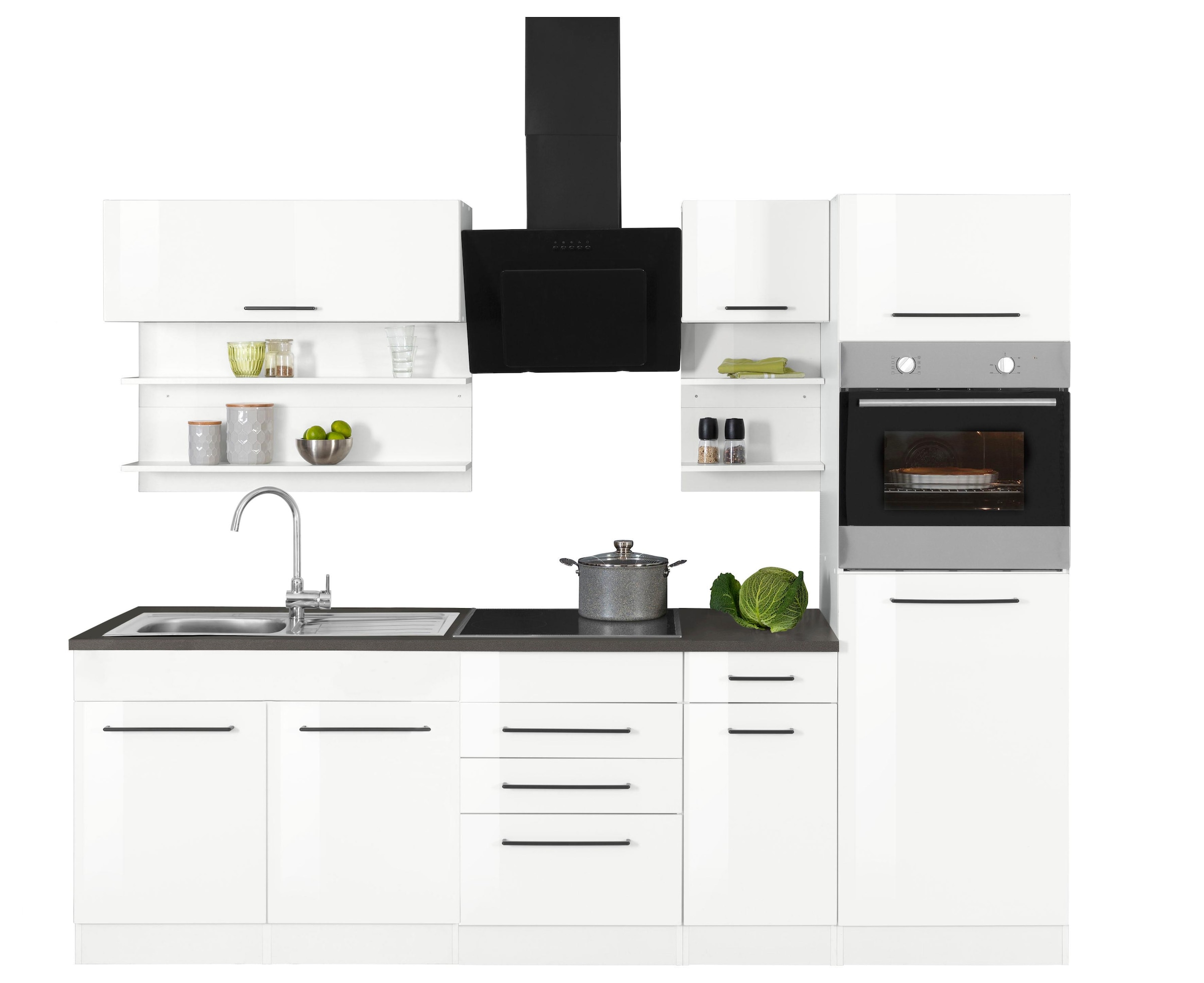 KOCHSTATION Küchenzeile »KS-Tulsa«, ohne E-Geräte, Breite 270 cm, schwarze Metallgriffe, MDF Fronten