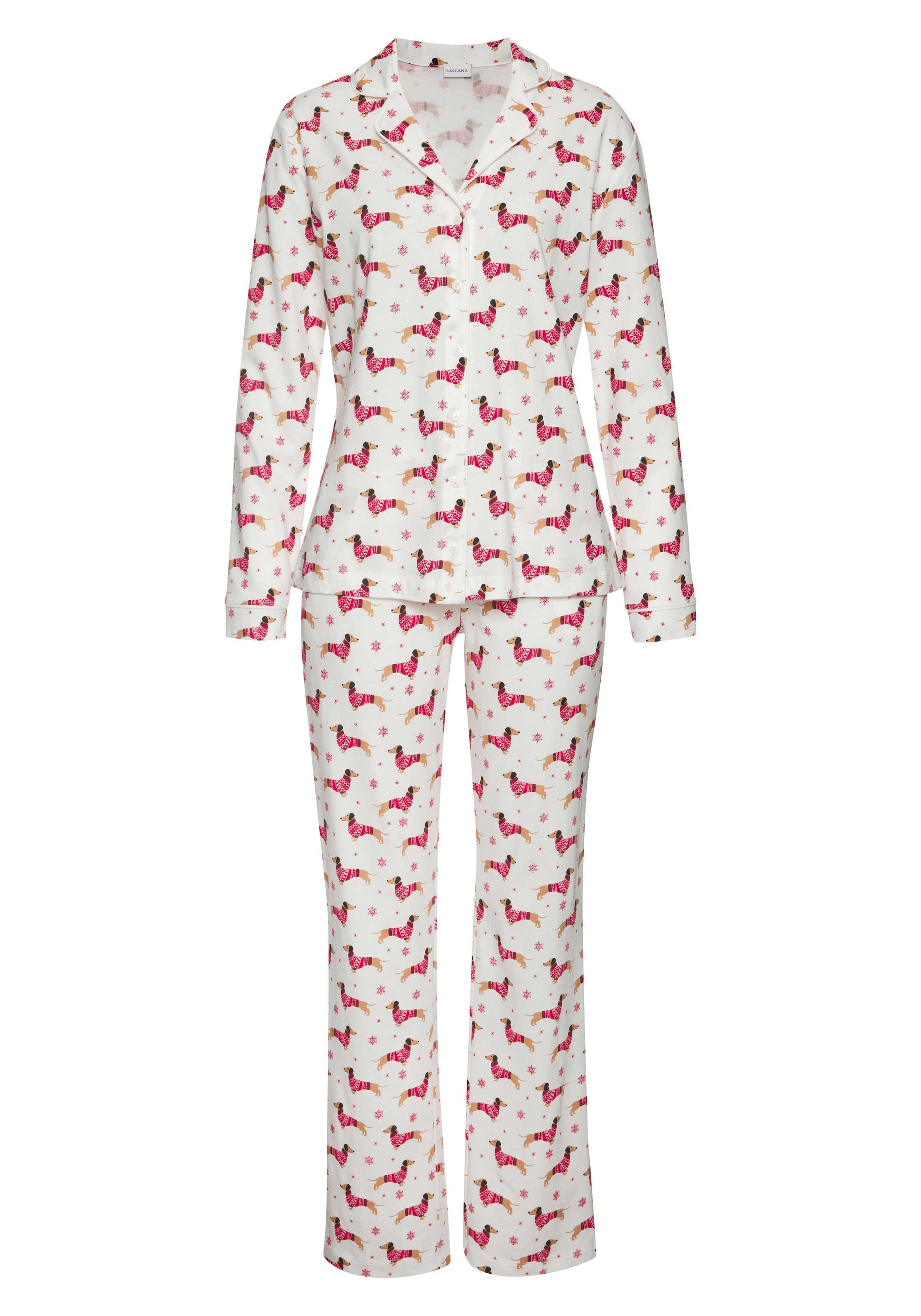 LASCANA Pyjama Set, 2 Stk. tlg., mit Alloverprint