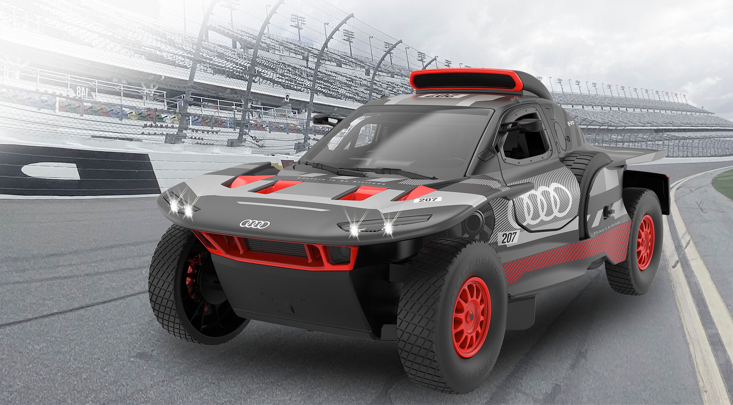 Jamara RC-Auto »Deluxe Cars, AUDI RS Q e-tron E2 1:14, grau - 2,4 GHz«, mit LED-Lichtern