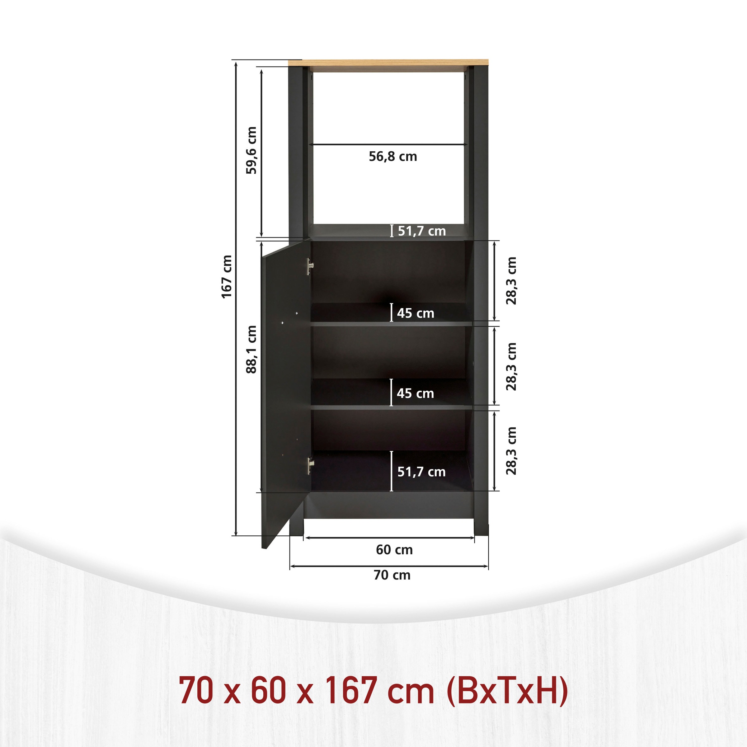 Inter Link Backofen/Kühlumbauschrank »Veneto« 1 Stk. tlg. Für Backofen & Kühlschrank, Soft-Close, 70x60x167