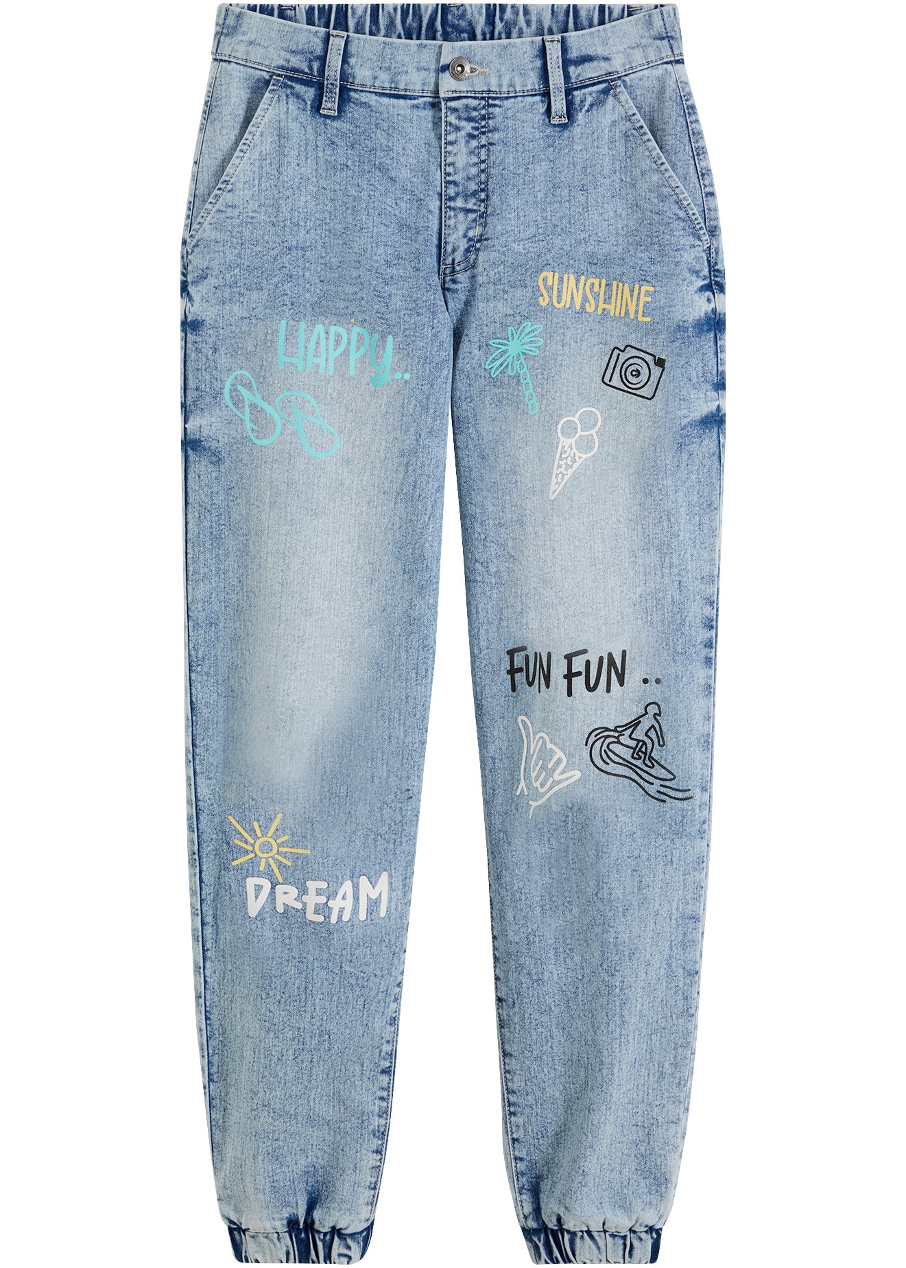 bonprix Loose-fit-Jeans mit sommerlichem Print, Barrel-Style, in verschiedenen Größen