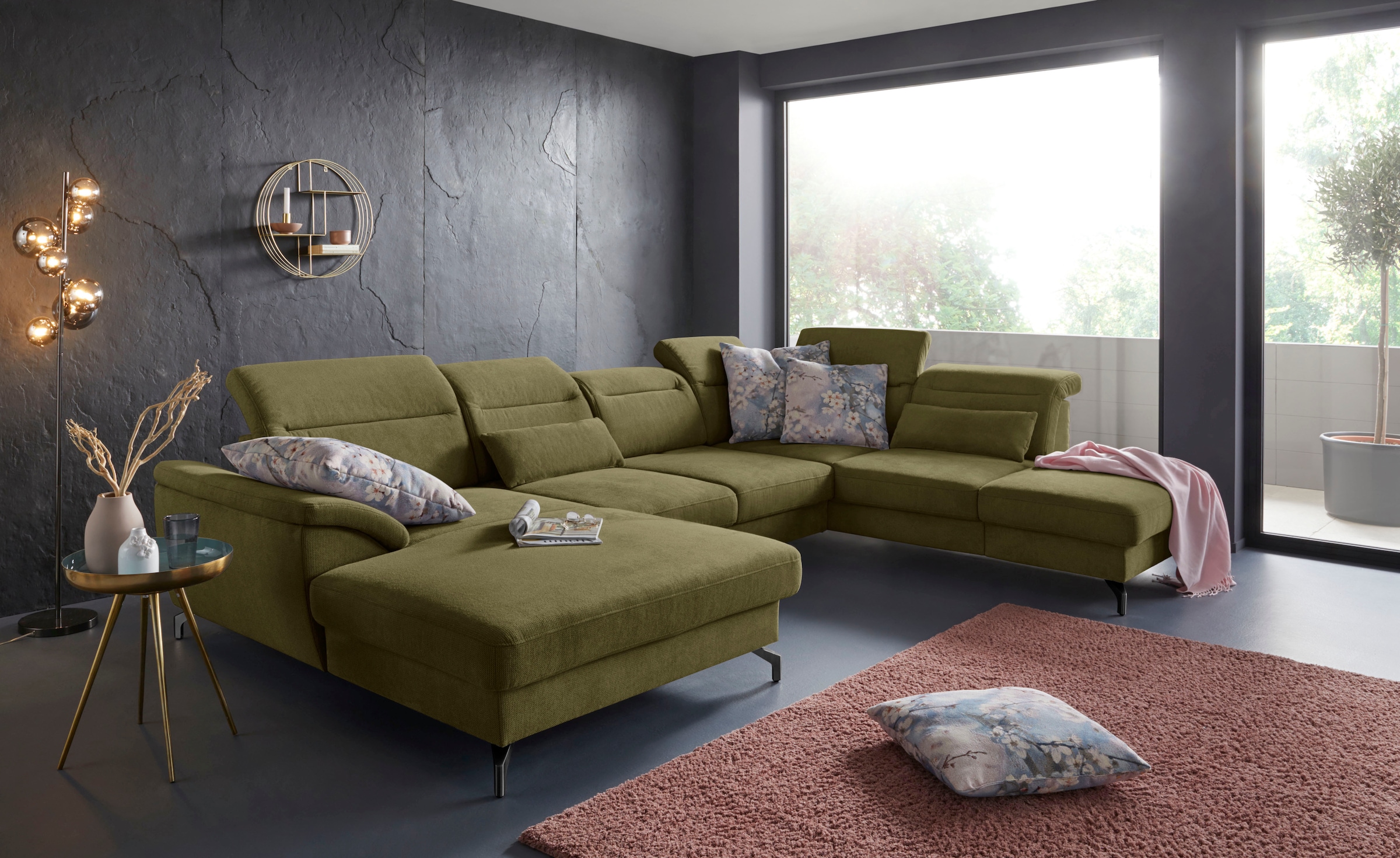 sit&more Wohnlandschaft "Percy U-Form" 12 cm Fußhöhe, Sitztiefenverstellung, wahlweise in 2 Fußfarben