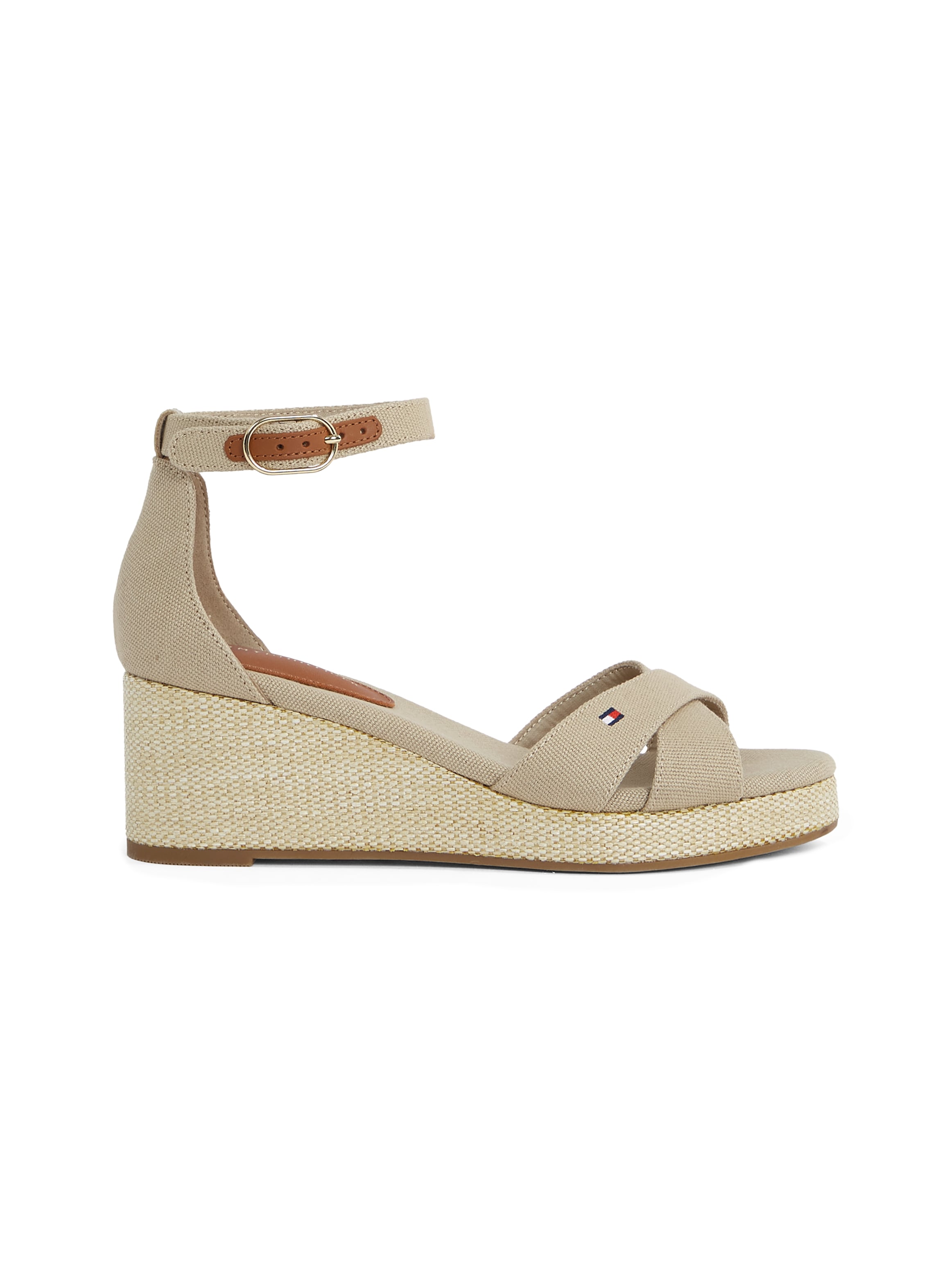 Tommy Hilfiger Keilsandalette »FLAG CRISS-CROS MID WEDGE ESPAD«, Riemchensandale, Sommerschuh mit verstellbarer Schnalle