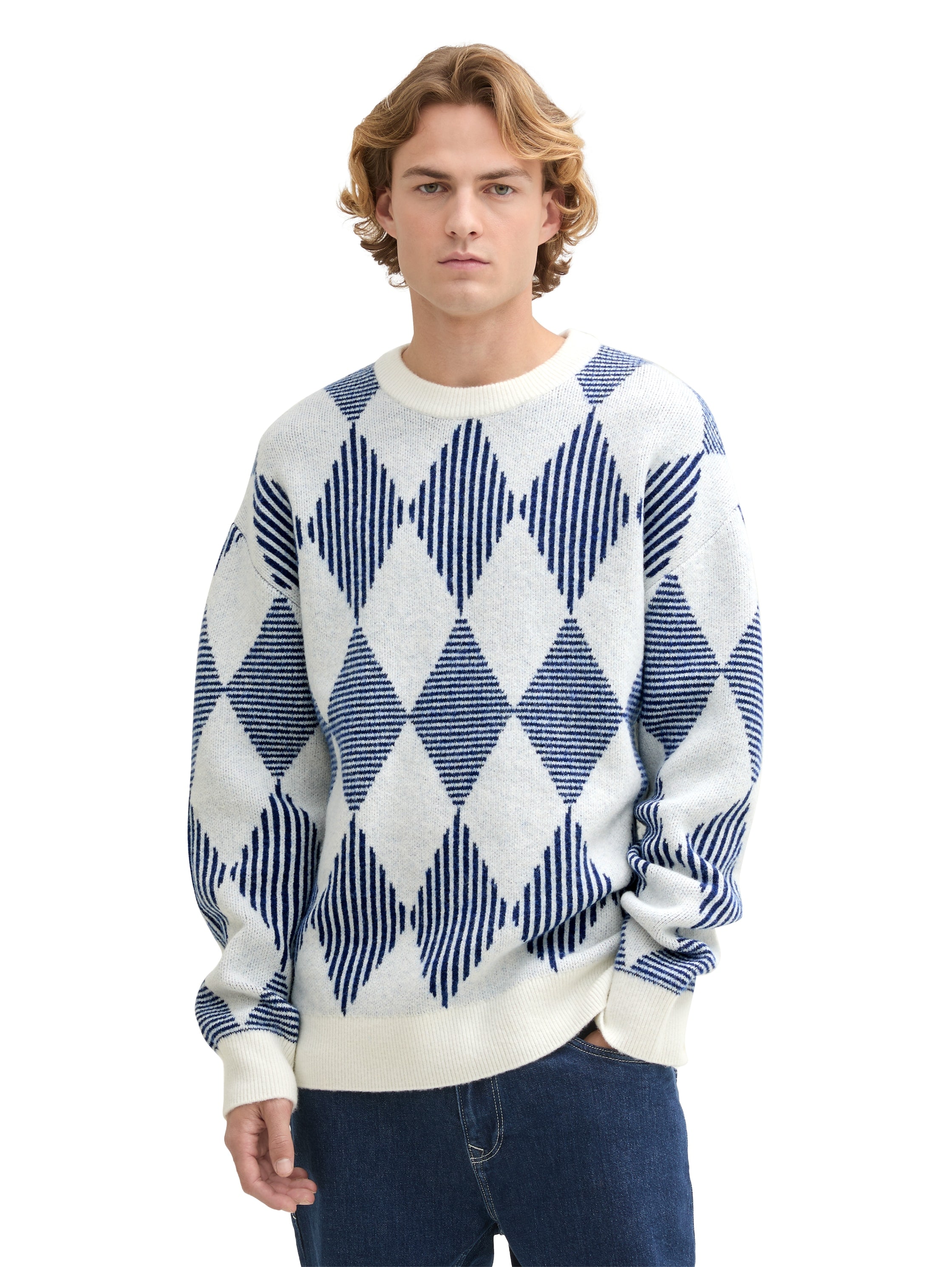 TOM TAILOR Denim Rundhalspullover, mit Argyle Muster