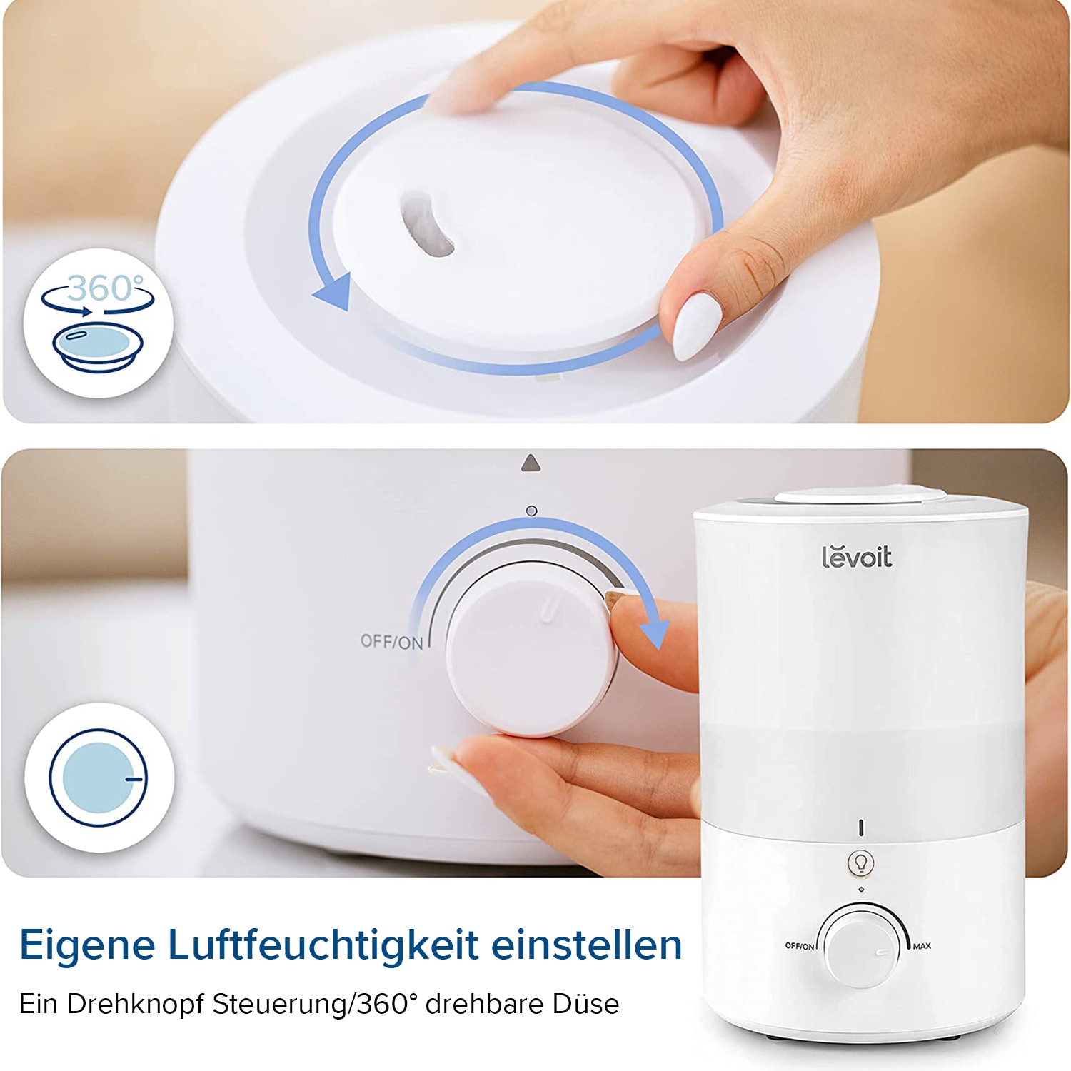 Levoit Kombigerät Luftbefeuchter und -reiniger »Dual 150 Ultrasonic Cool Mist Humidifier« für 27 qm Räume Top-Fill, 3 l, mit Nachtlicht, 25 Std. Laufzeit, spülmaschinenfest