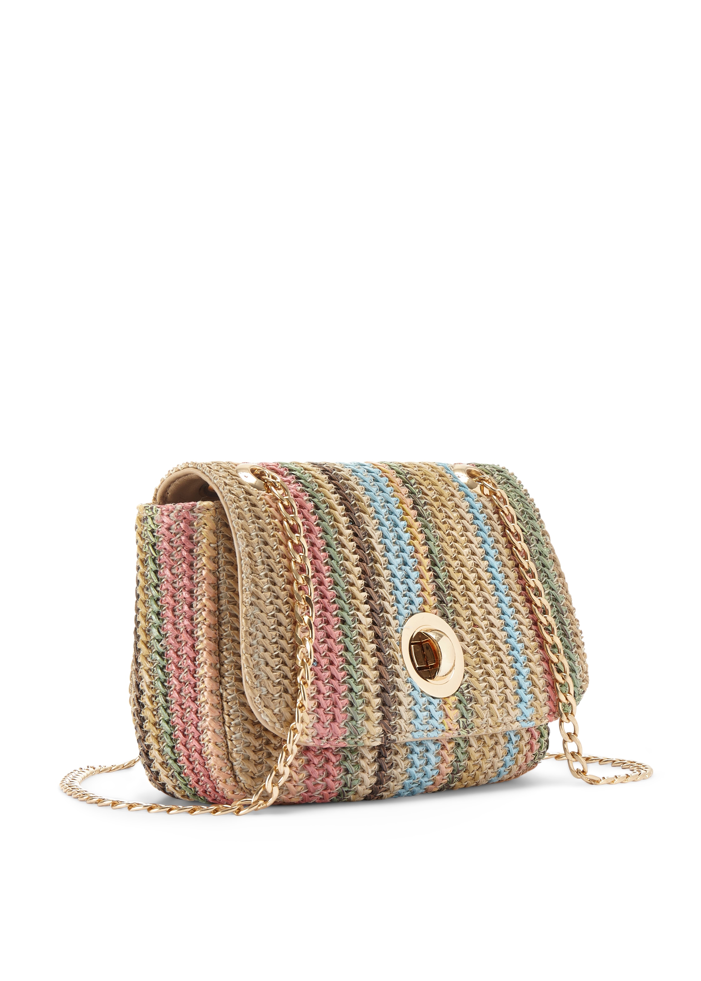 Vivance Umhängetasche "Minibag, Henkeltasche, Crossbody Bag, Strandtasche, Schultertasche" Handtasche Damen zum Umhängen in Bast-Optik mit Kettenhenkel VEGAN