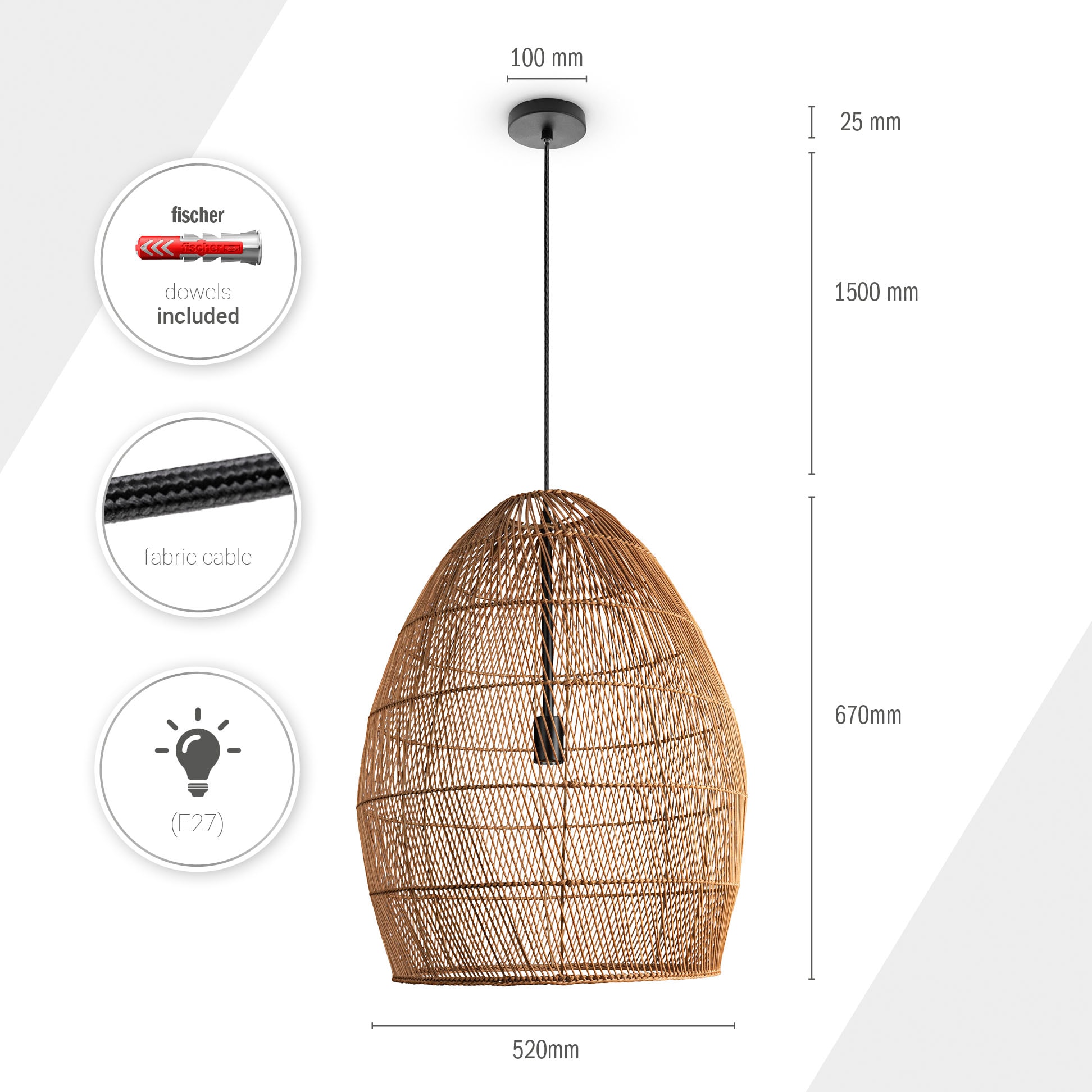 Paco Home Pendelleuchte »VIHMA«, Rattan LED | Boho E27 Rustikal Natürlich Esstischlampe BAUR Pendelleuchte