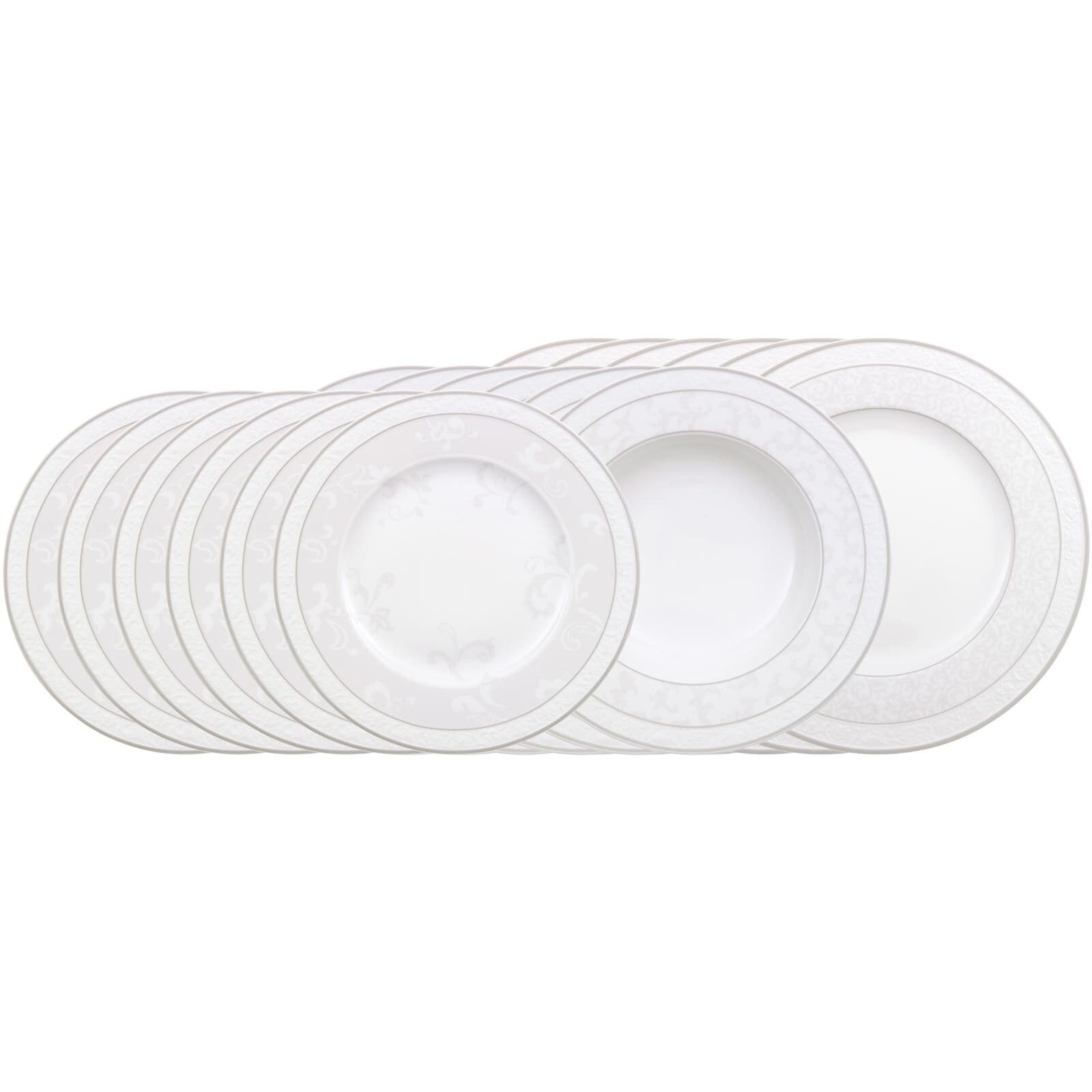 Villeroy & Boch Geschirr-Set "Teller-Set Gray Pearl 18er Set weiß" Spülmaschinengeeignet, Mikrowellengeeignet