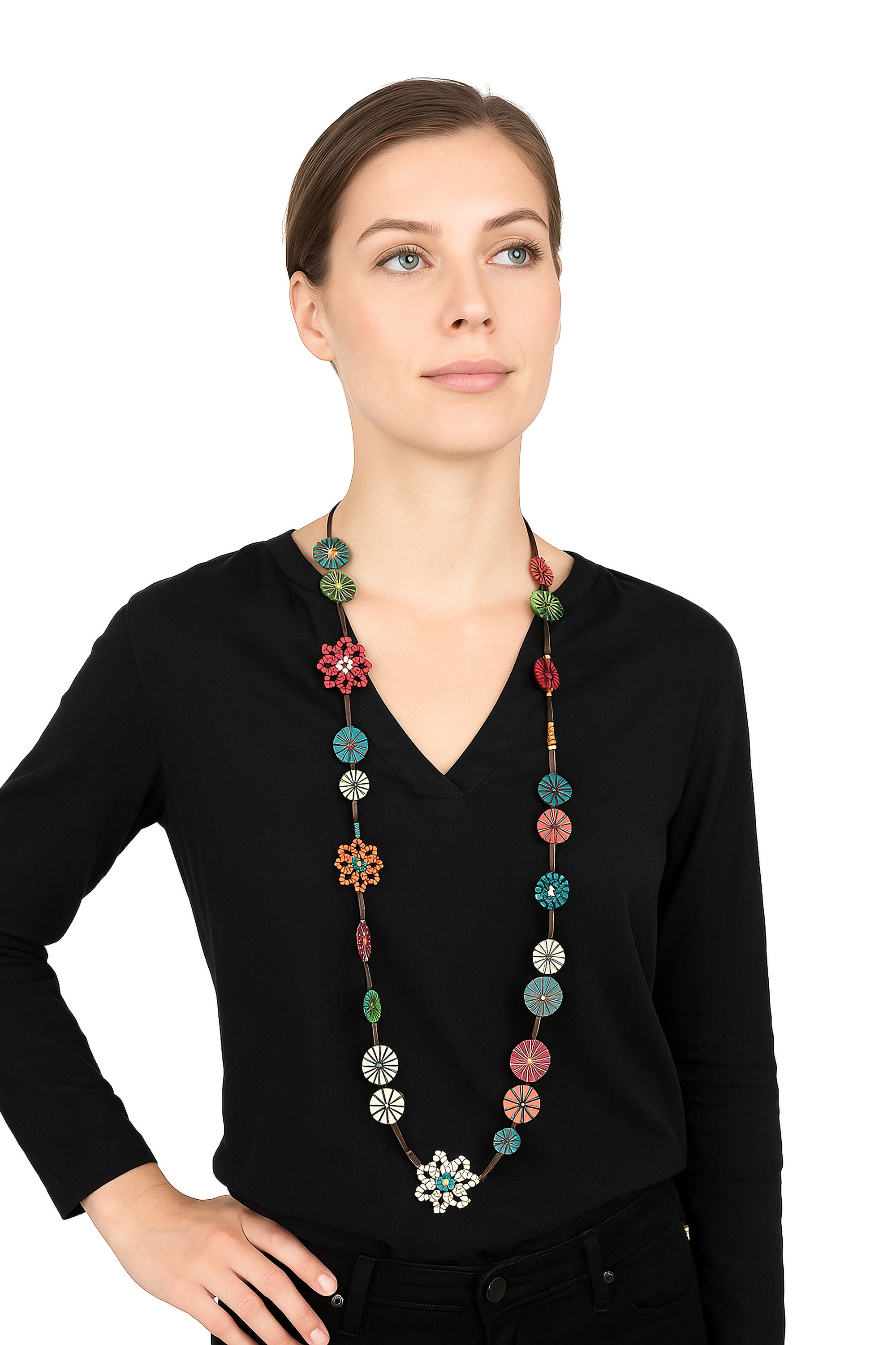 COLLEZIONE ALESSANDRO Lange Kette »Esha« mit flachen, umwickelten Holzperlen