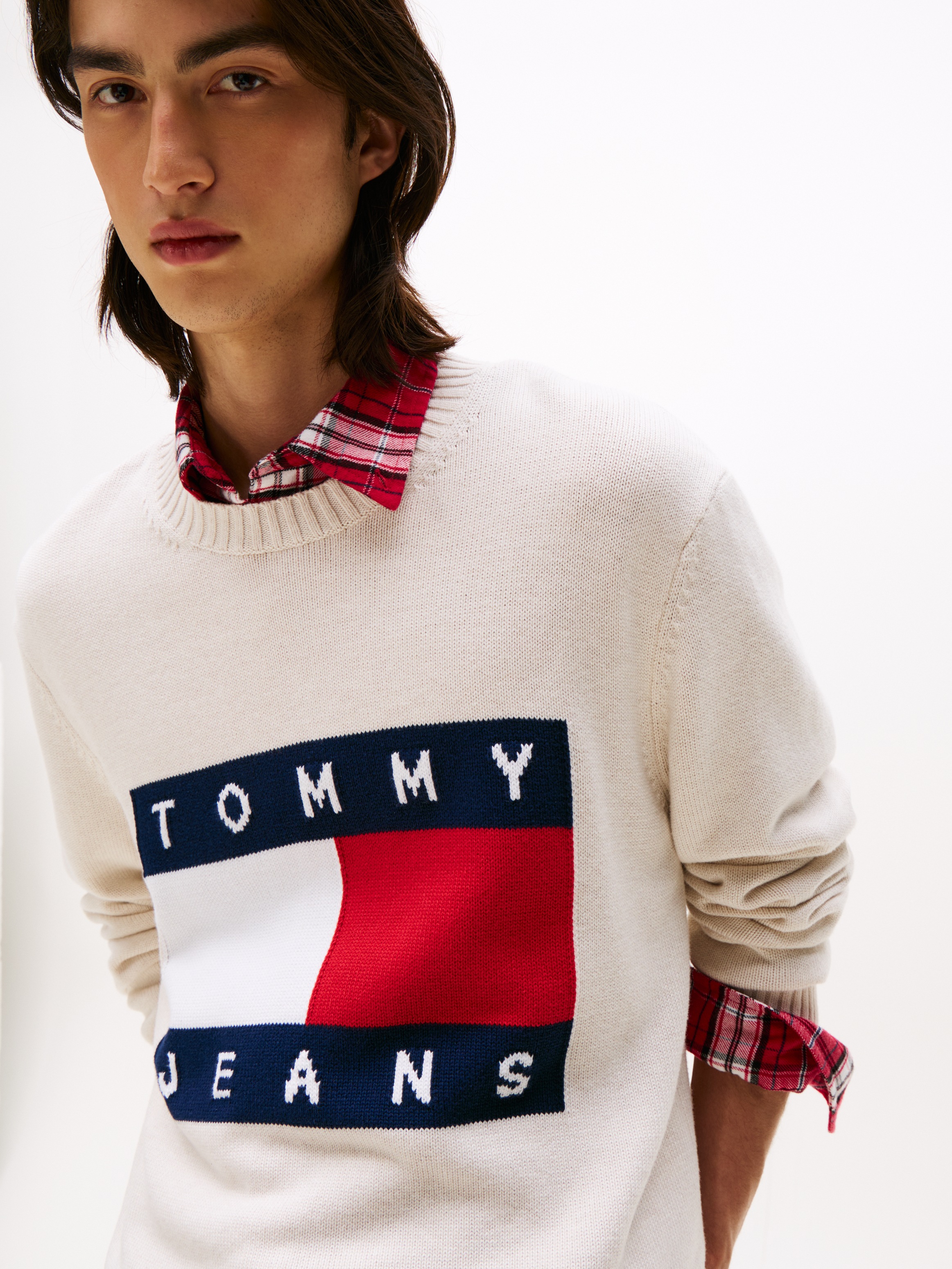 Tommy Jeans Strickpullover "TJM MELANGE FLAG SWEATER", Regular Fit, Rundhal günstig online kaufen