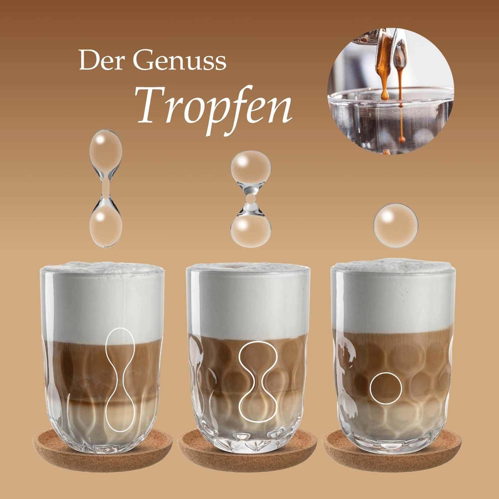 Latte-Macchiato-Glas LEONARDO "Latte Macchiato Gläser (1) Gocce 390 ml 2er Set transparent", bunt (transparent), 2 tlg., Glas, Trinkgefäße, Latte-Macchiato-Glas 3