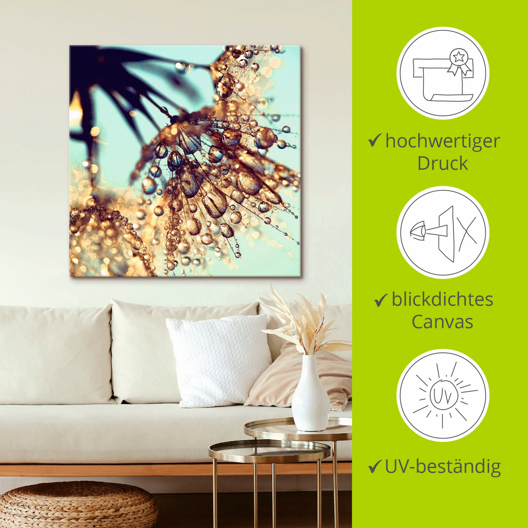 Artland Leinwandbild »Pusteblume Goldener Regen«, Blumen, (1 St.), auf Keilrahmen gespannt