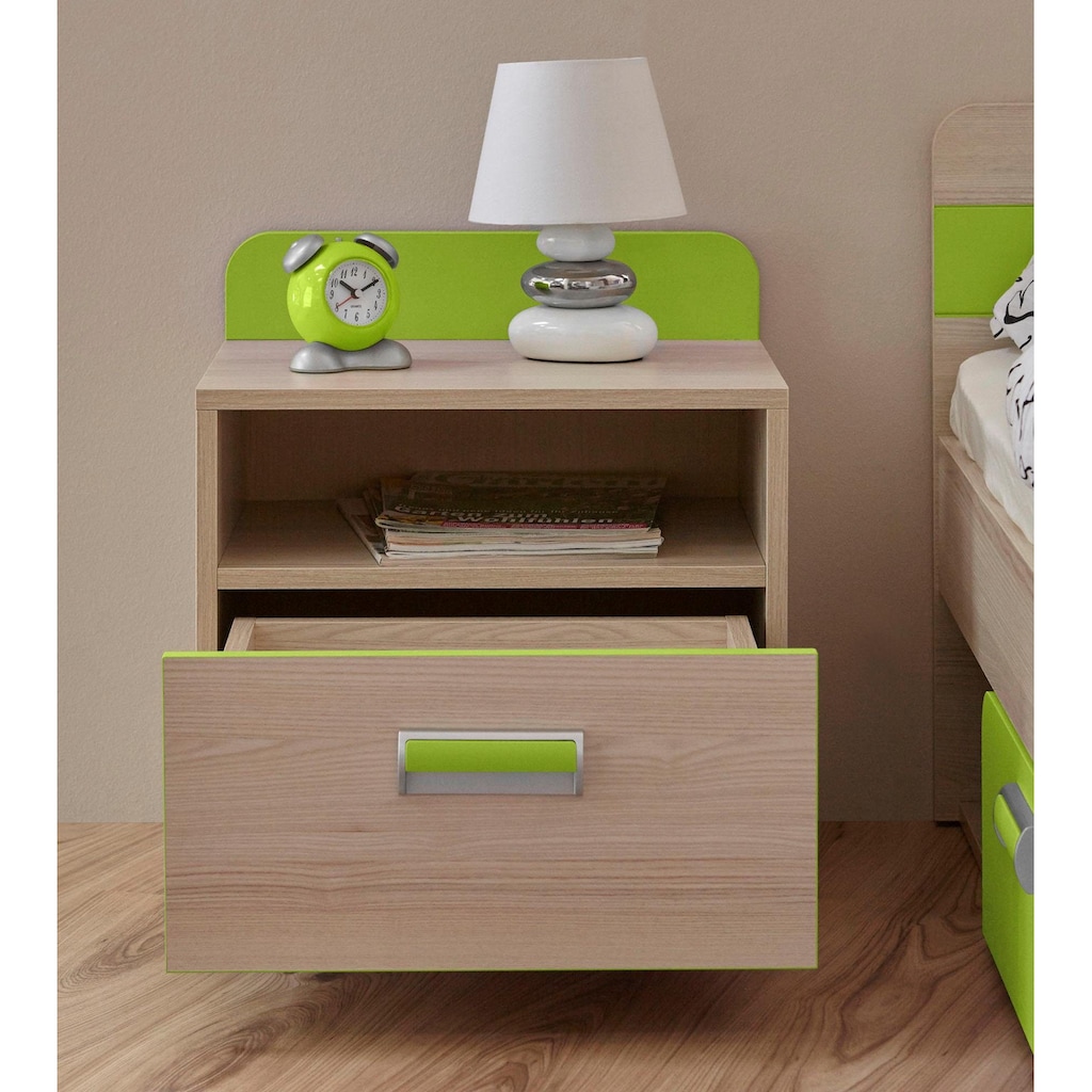 Ticaa Jugendzimmer-Set »Lori«, (Set, 6 St., Bett, Schrank, Schreibtisch, Standregal, Wandregal, Nachttisch)