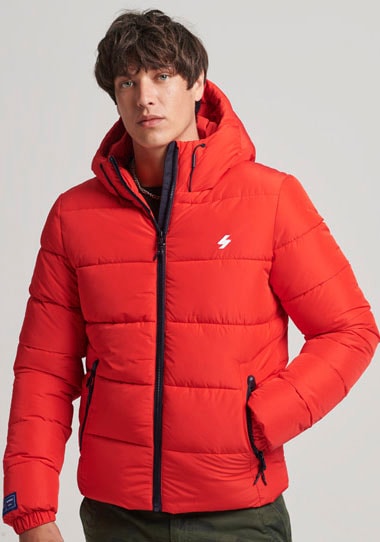 Superdry Steppjacke "HOODED SPORTS PUFFR JACKET", mit Kapuze, mit kontrastfarbener Stickerei