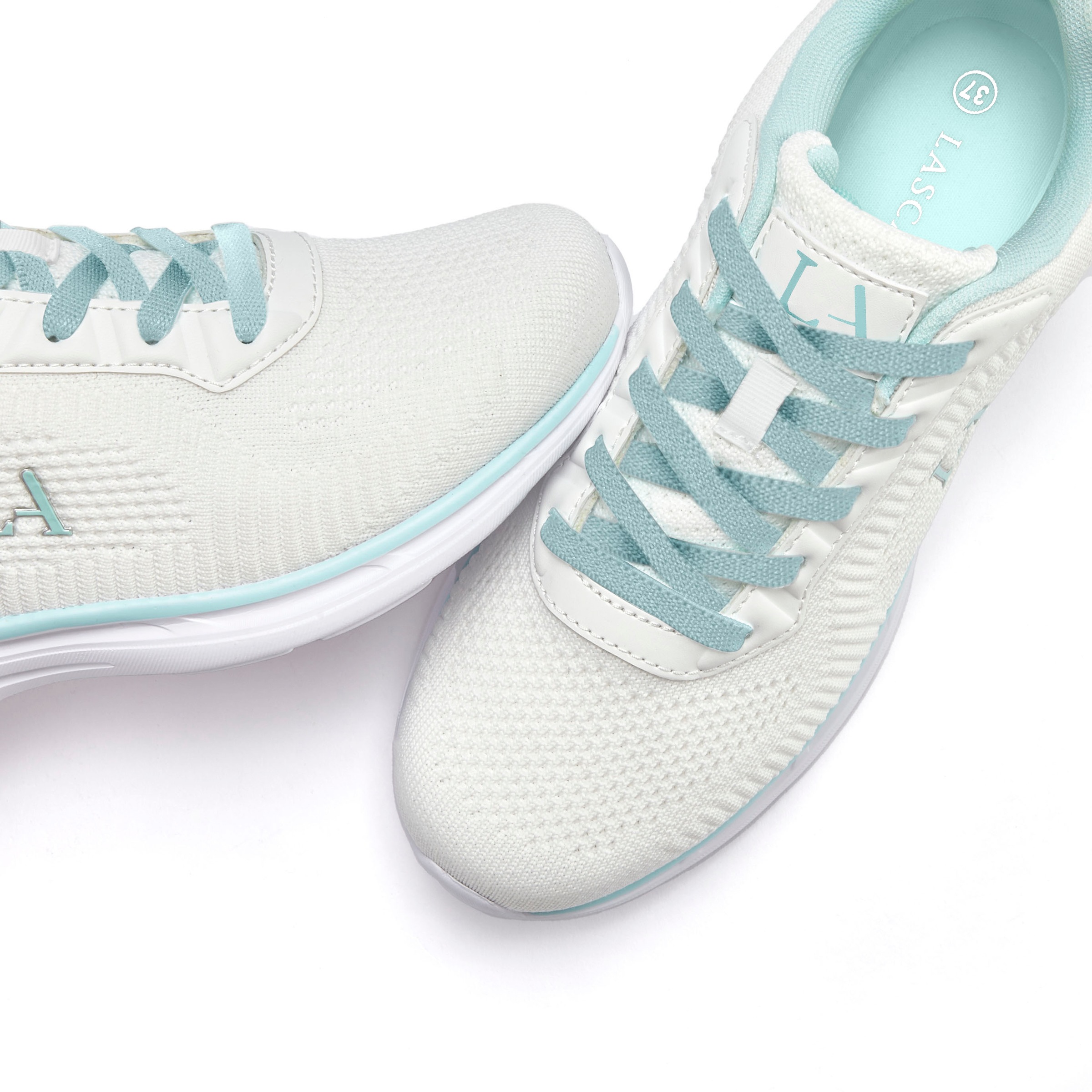Sneaker LASCANA "Turnschuhe", Damen, Gr. 36, grün (weiß, mint), Obermaterial: 60% Textilmaterial, 40% Lederimitat. Decksohle: 100% Textilmaterial. Futter: 100% Textilmaterial. Laufsohle: 100% Synthetik, kontrastfarbene Details, unifarben, Basic, Schuhe Sn 3
