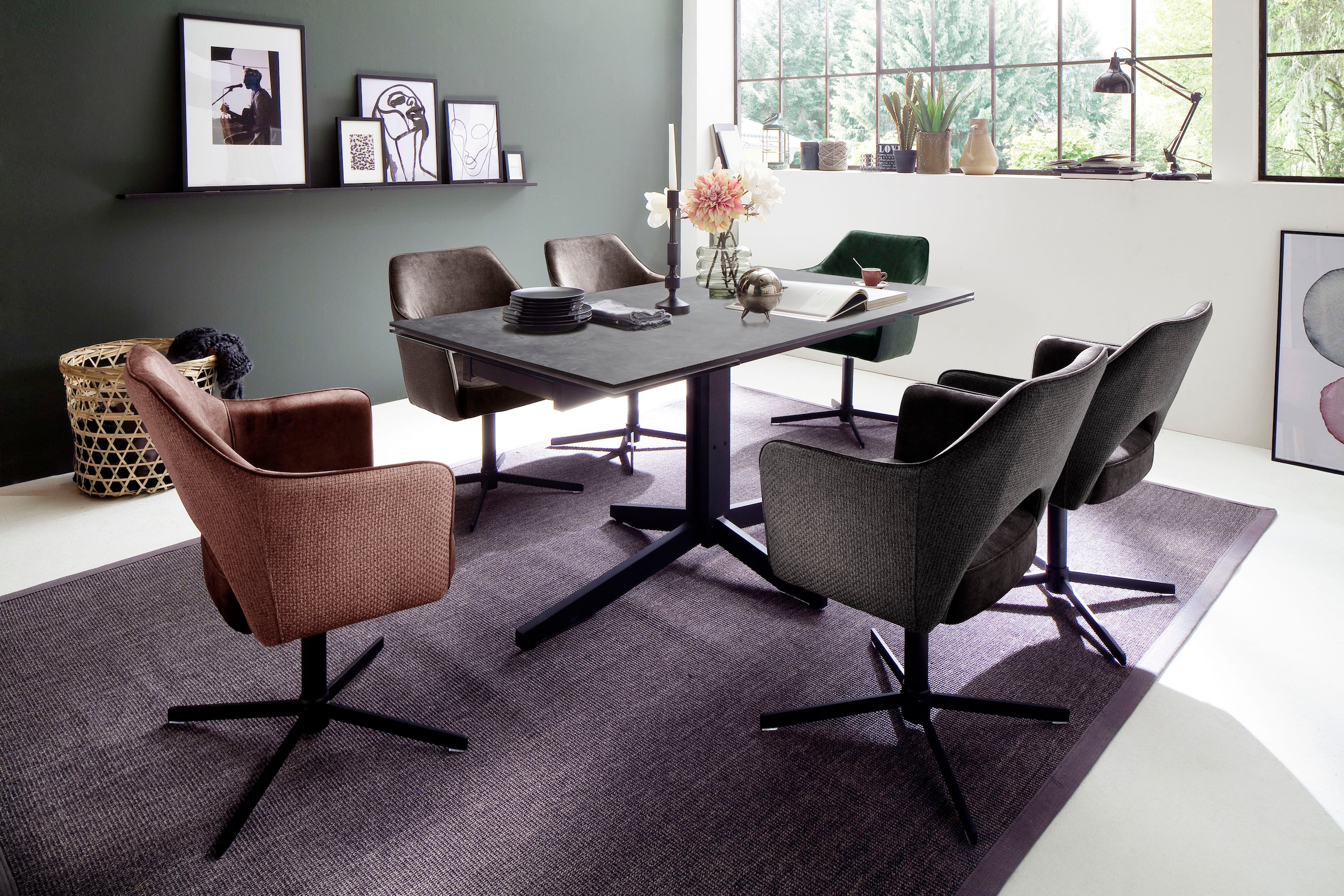 MCA furniture Esszimmerstuhl bestellen St., mit 360° 2 drehbar »Valetta«, Nivellierung, Kg BAUR Stoffbezug, bis | 120 (Set), belastbar