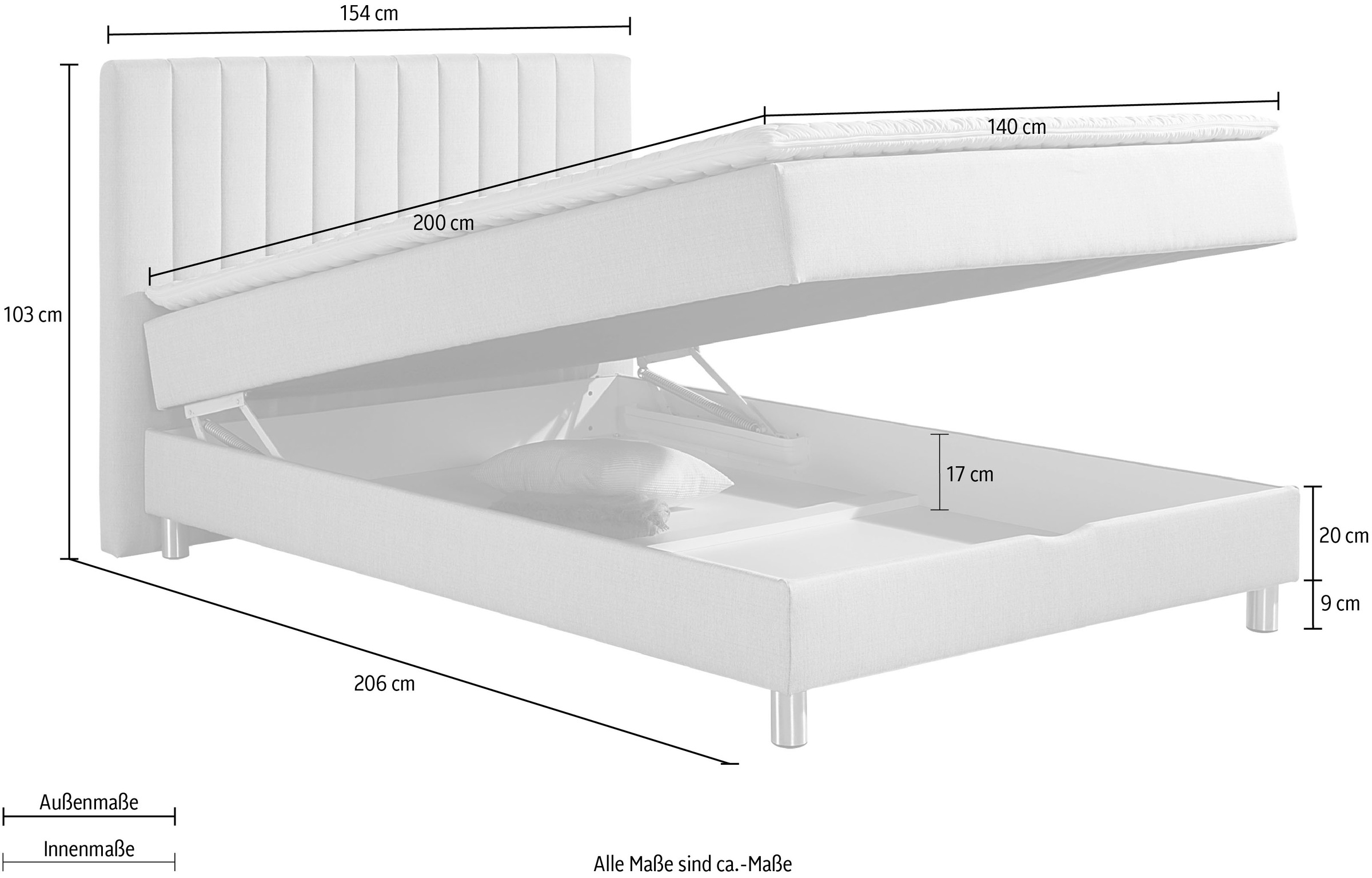 Maintal Boxbett, mit Bettkasten und Kaltschaum-Topper