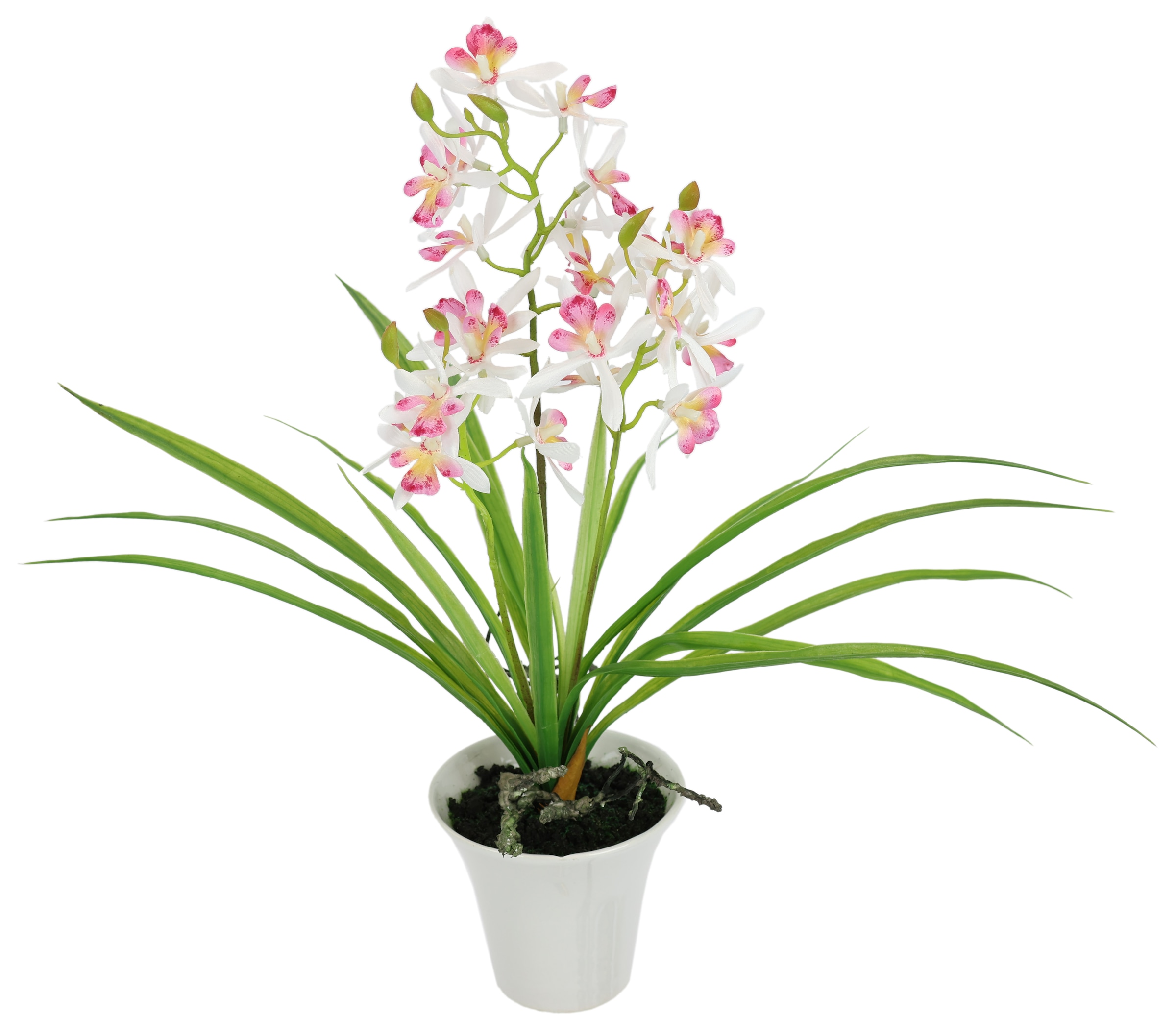 Kunstorchidee I.GE.A., B:35cm H:40cm L:30cmweiß, rosa, Polyester, Kunstpflanzen, "Künstliche Orchidee mit Topf", Dekoblume Kunstblume 40cm mit