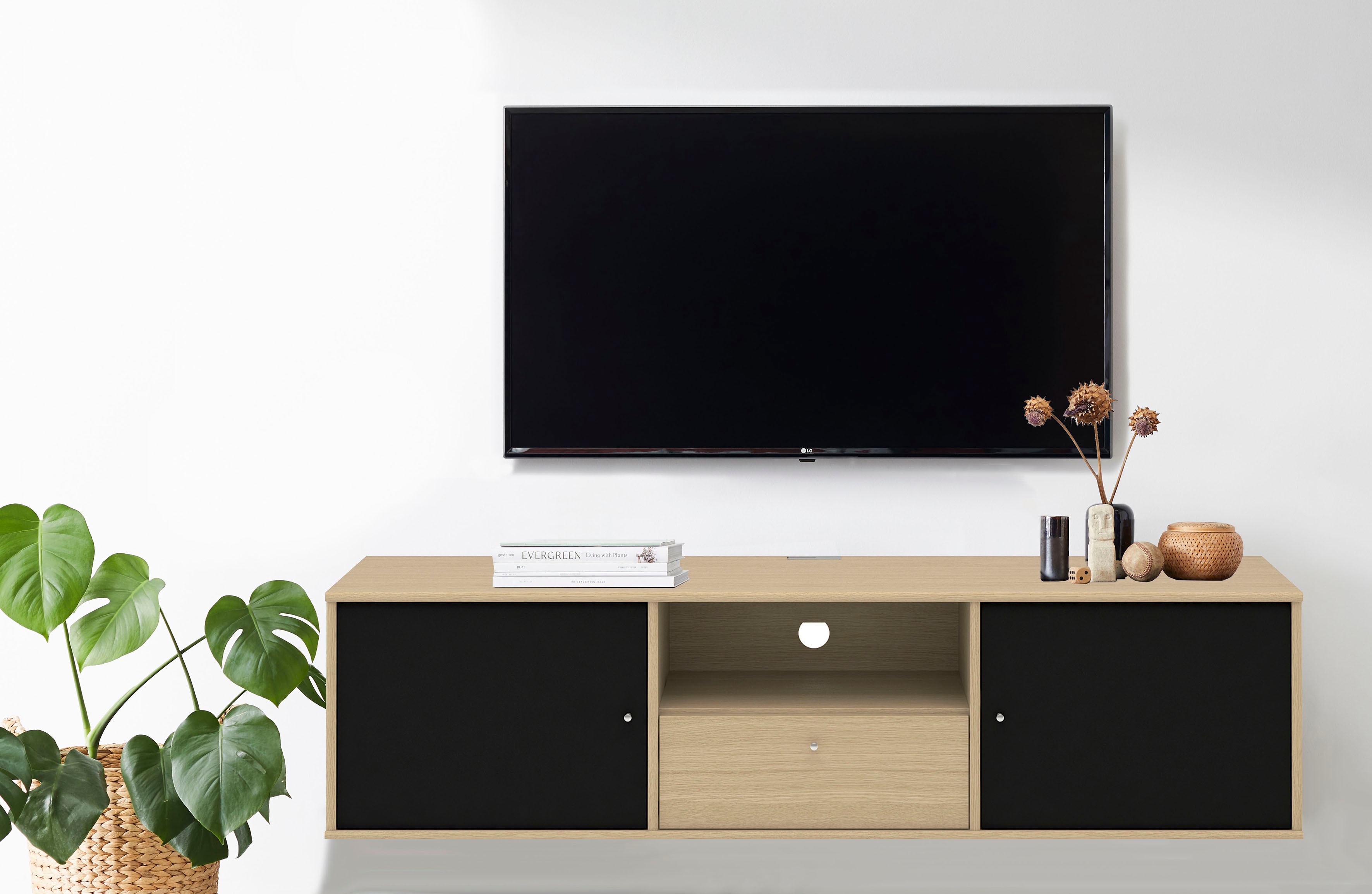 Hammel Furniture "Mistral Fernsehschrank, Medienmöbel, Hängend" mit Türen mit Akustikstoff, Kabeldurchführung, Lowboard, B: 161,5 cm