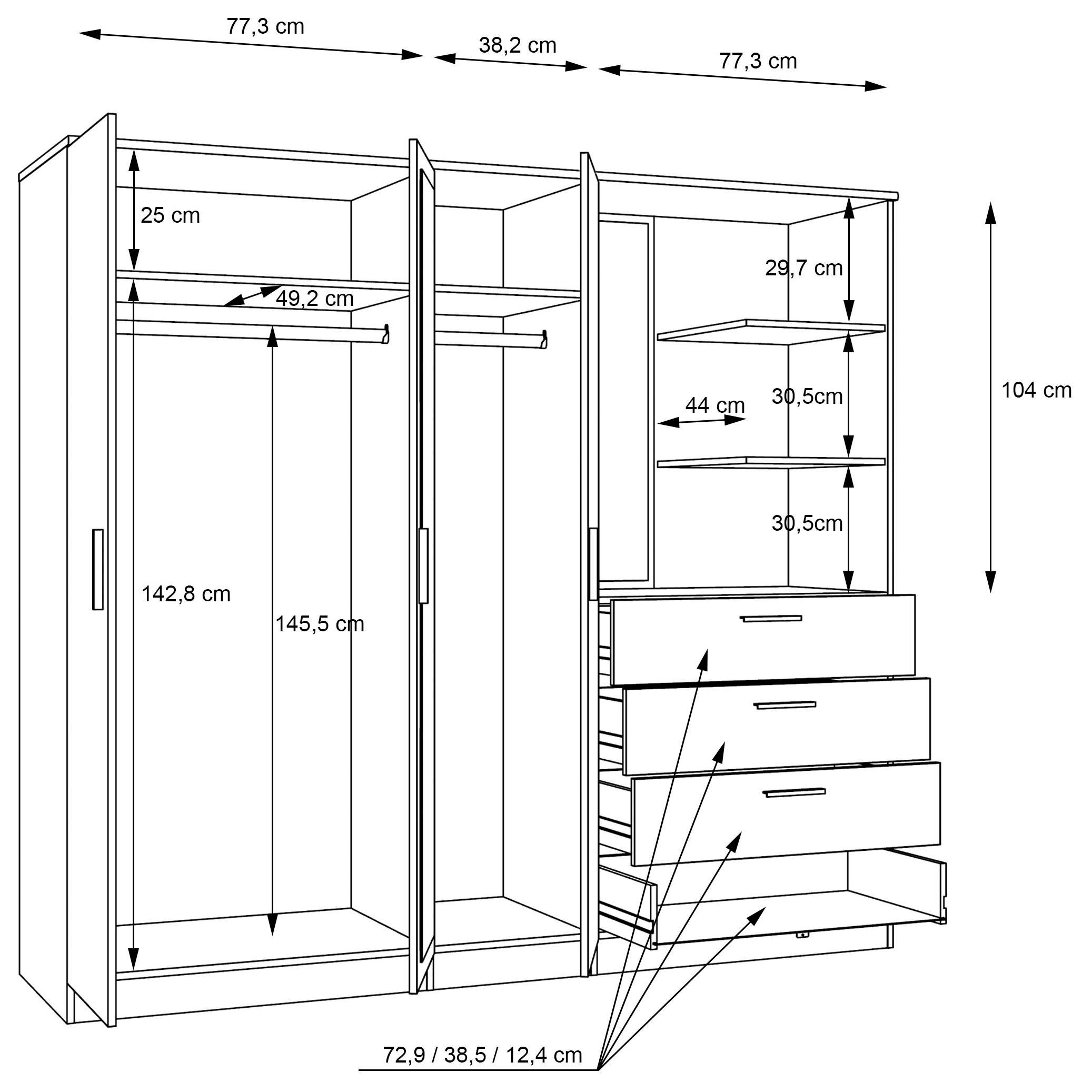 FORTE Kleiderschrank »Panama, Garderobenschrank, Spiegel, Schubladen, Regale, viel Stauraum« B/H/T 199/181/52,7, Spiegeltüre, Stauraum, FSC