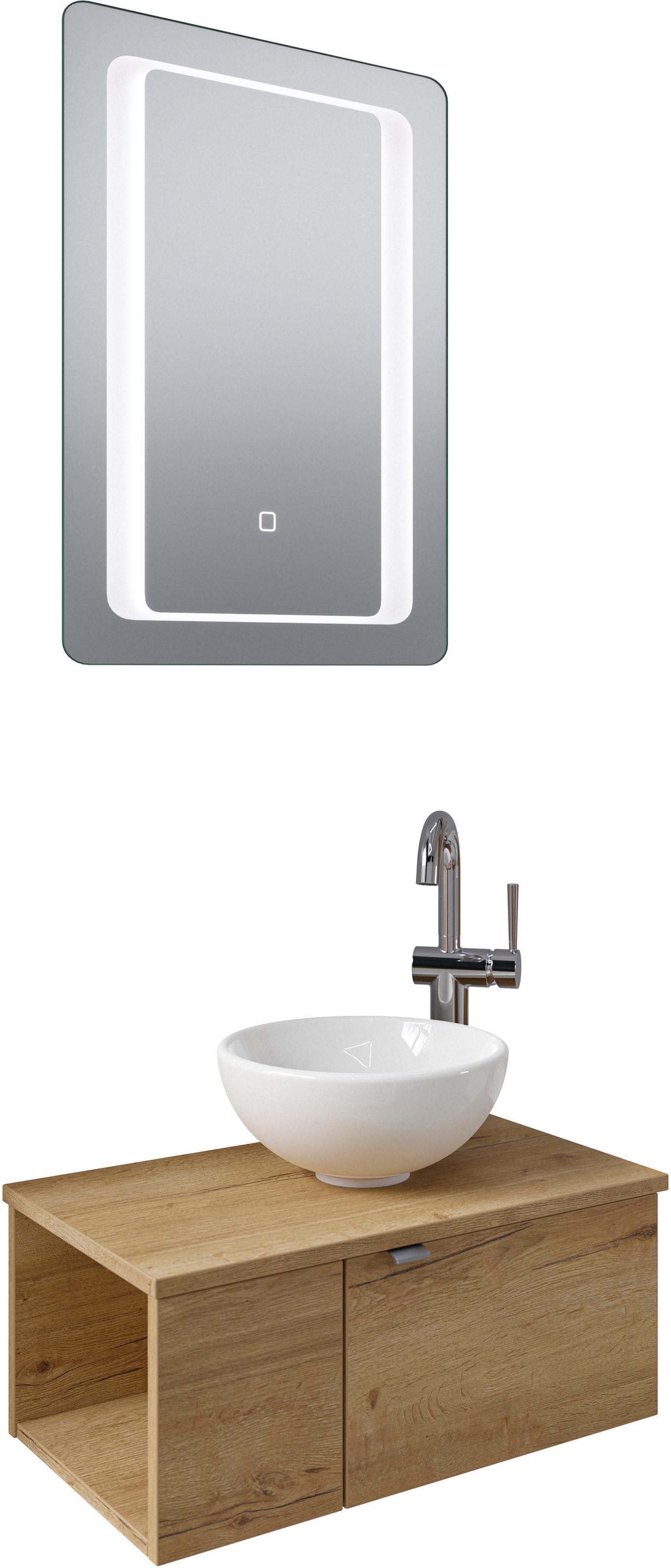 Saphir Badmöbel-Set »Serie 6915«, (4 St.), Gäste-Bad, 61 cm breit, mit LED-Spiegel, offenem Fach und 2 Türen