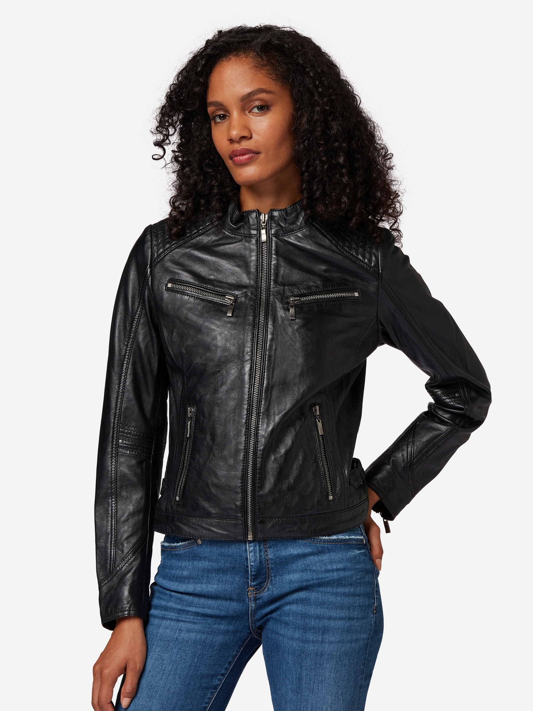 RICANO Bikerjacke »Lederjacke Hannah« ohne Kapuze Handgefertigt aus echtem Leder