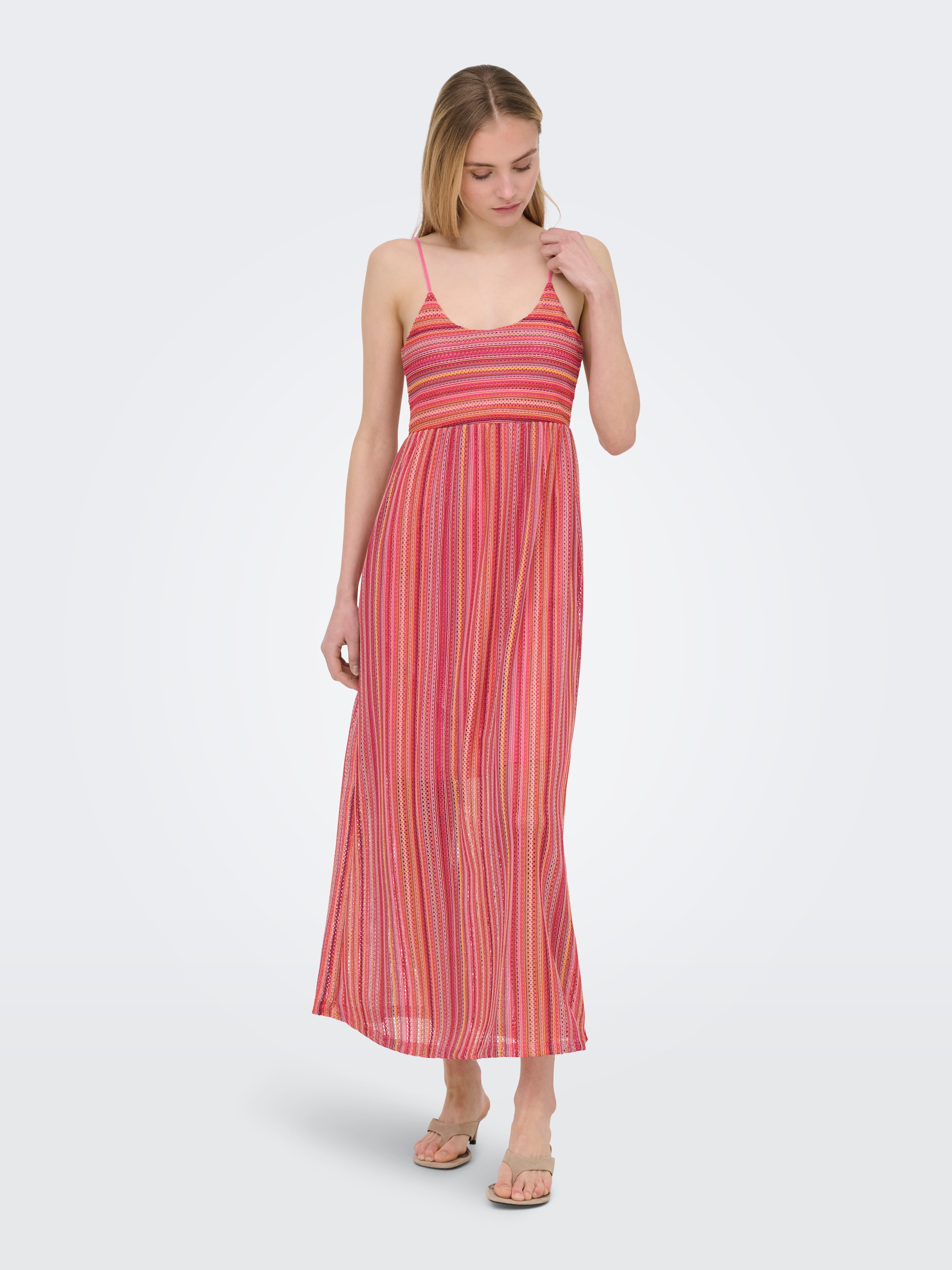 ONLY Spaghettikleid »ONLSANDY LONG DRESS JRS« Materialmix, regular fit, V-Ausschnitt