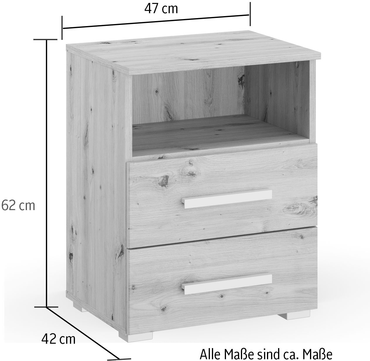 rauch Nachtkommode »Nachttisch Nachtkonsole Nachtschrank KOLUNA mit Dekorfront«, mit 2 Schubladen und Nische für viel Stauraum MADE IN GERMANY