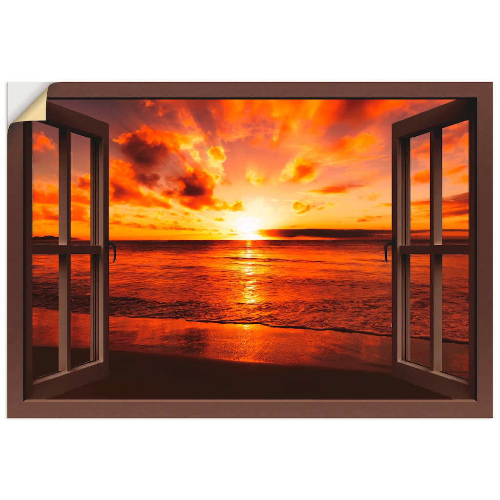 Artland Wandbild »Fensterblick Sonnenuntergang am Strand«, Fensterblick, (1 St.)