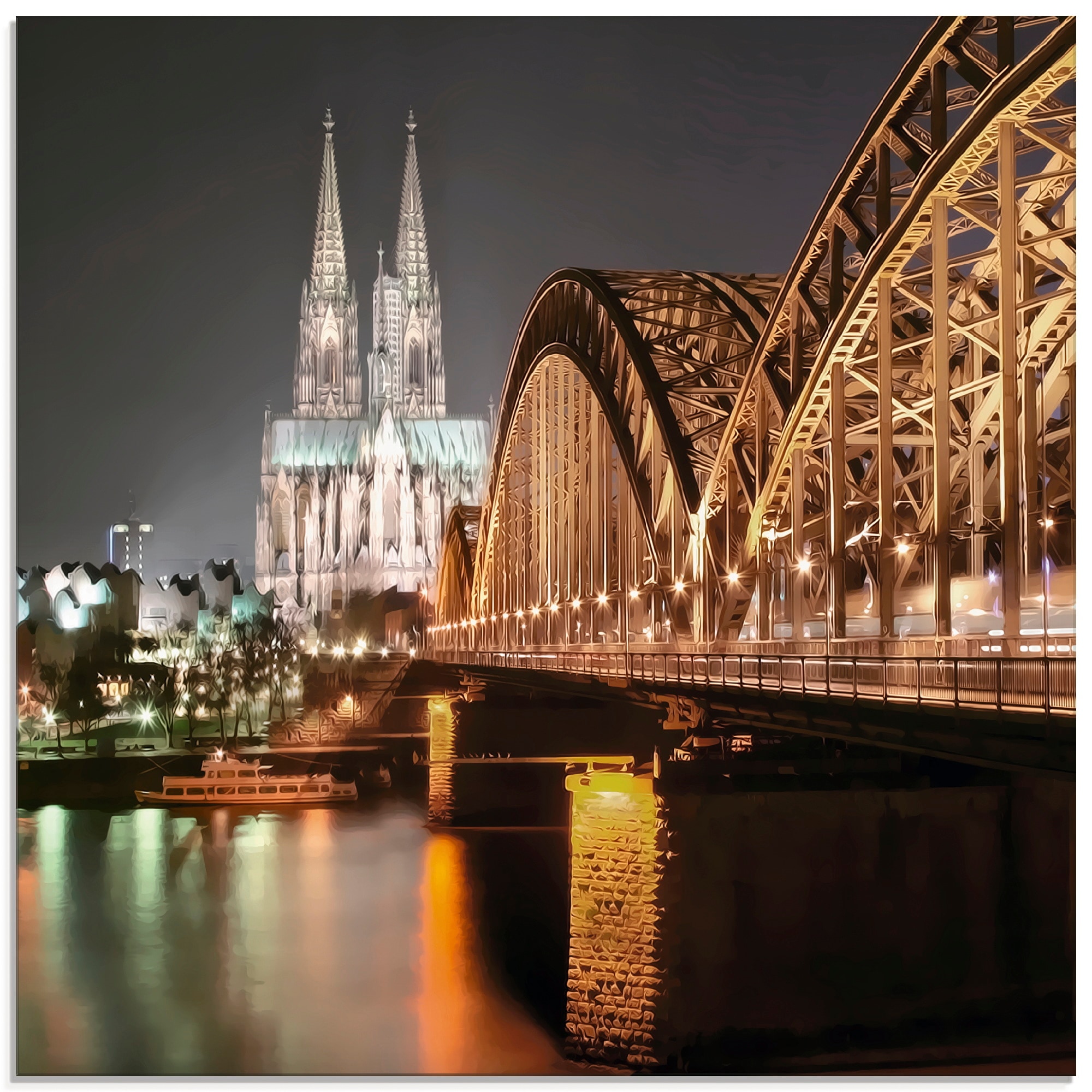 Artland Glasbild "Köln Skyline Collage V", Brücken, (1 St.), in verschiedenen Größen