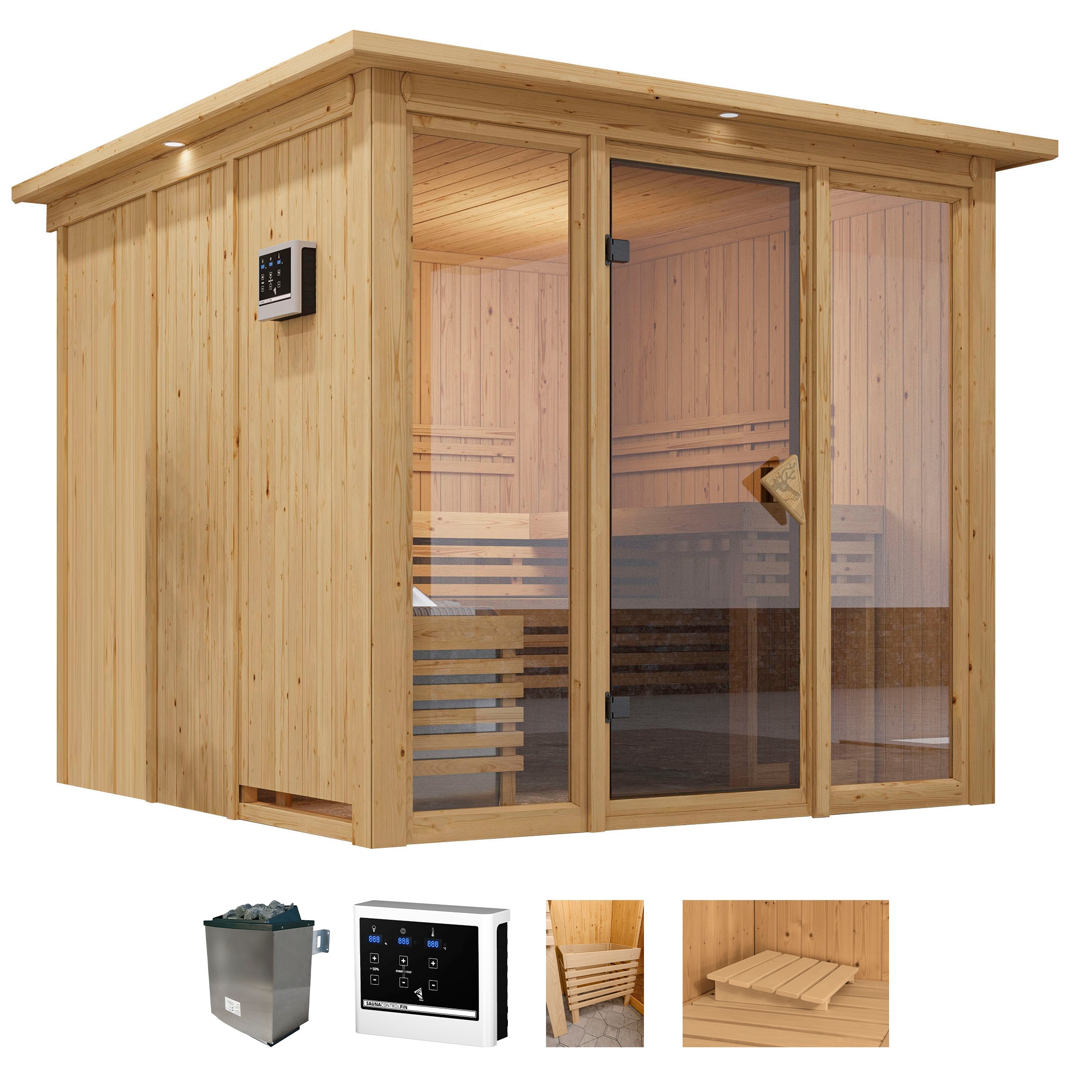 welltime Sauna "Artja" Set, Ofen 9 KW externe Strg easy