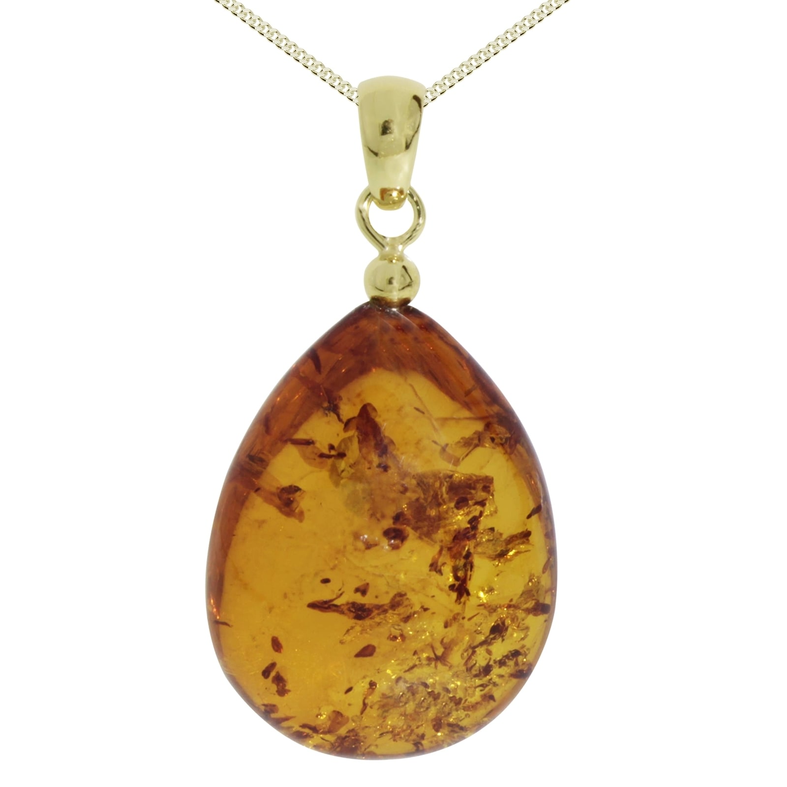 Kette mit Anhänger OSTSEE-SCHMUCK "Ostsee-Schmuck Kette mit Anhänger Tropfen ca. 34 mm lang" Gr. 45, gold, Halsketten, Damen, 45cm, Silber 925 (Sterlingsilber), L: 42