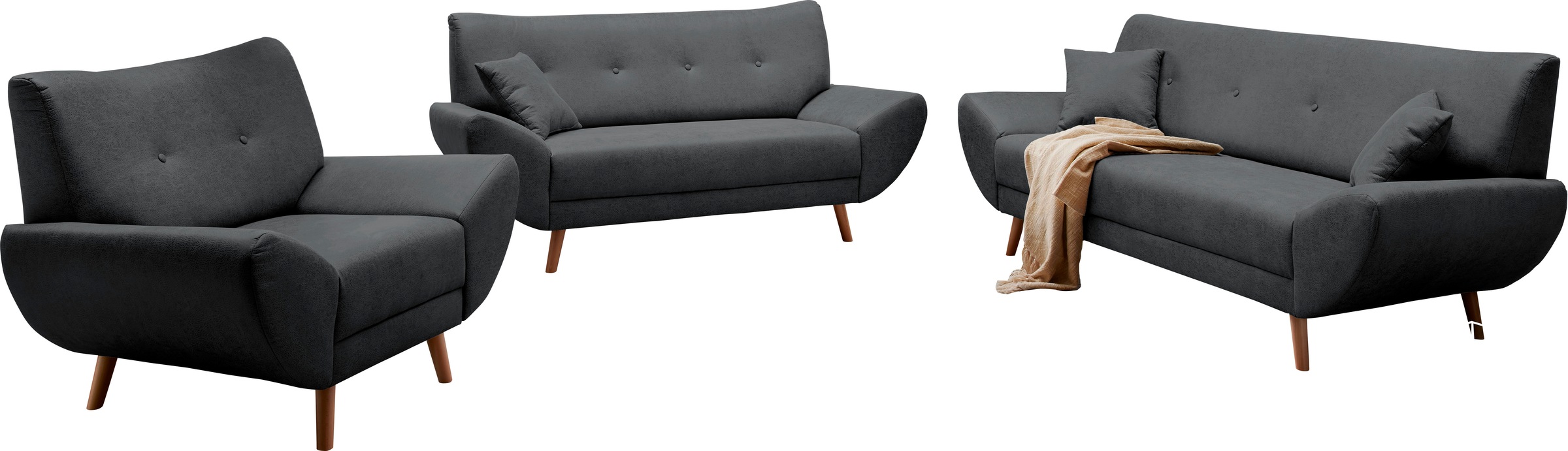 Home affaire Polstergarnitur "Basta" 3 Stk. tlg. Komfortable Wellenunterfed günstig online kaufen