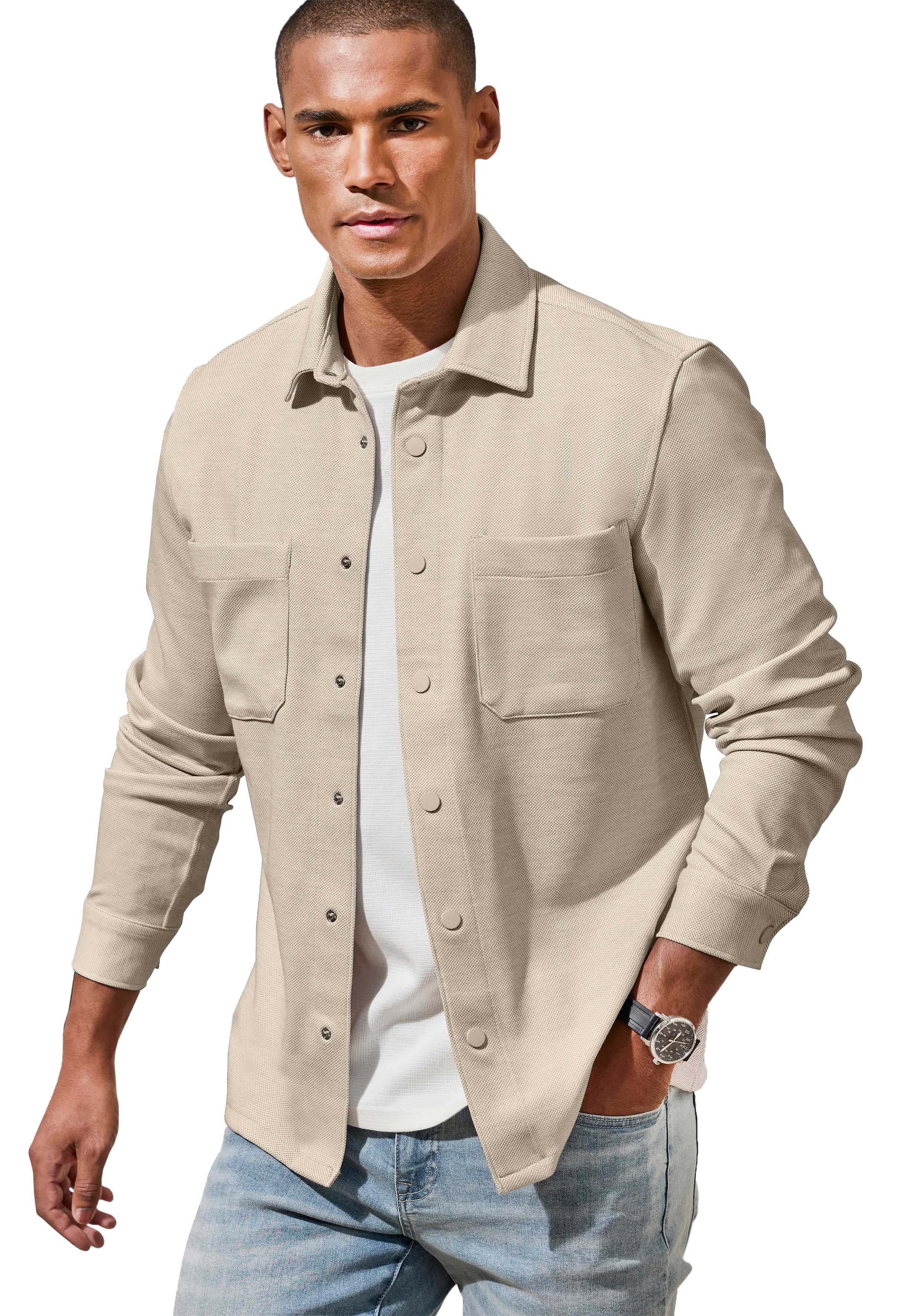 John Devin Hemdjacke ", Overshirt aus weicher Piqué-Qualität", Knopfleiste mit Druckknöpfen
