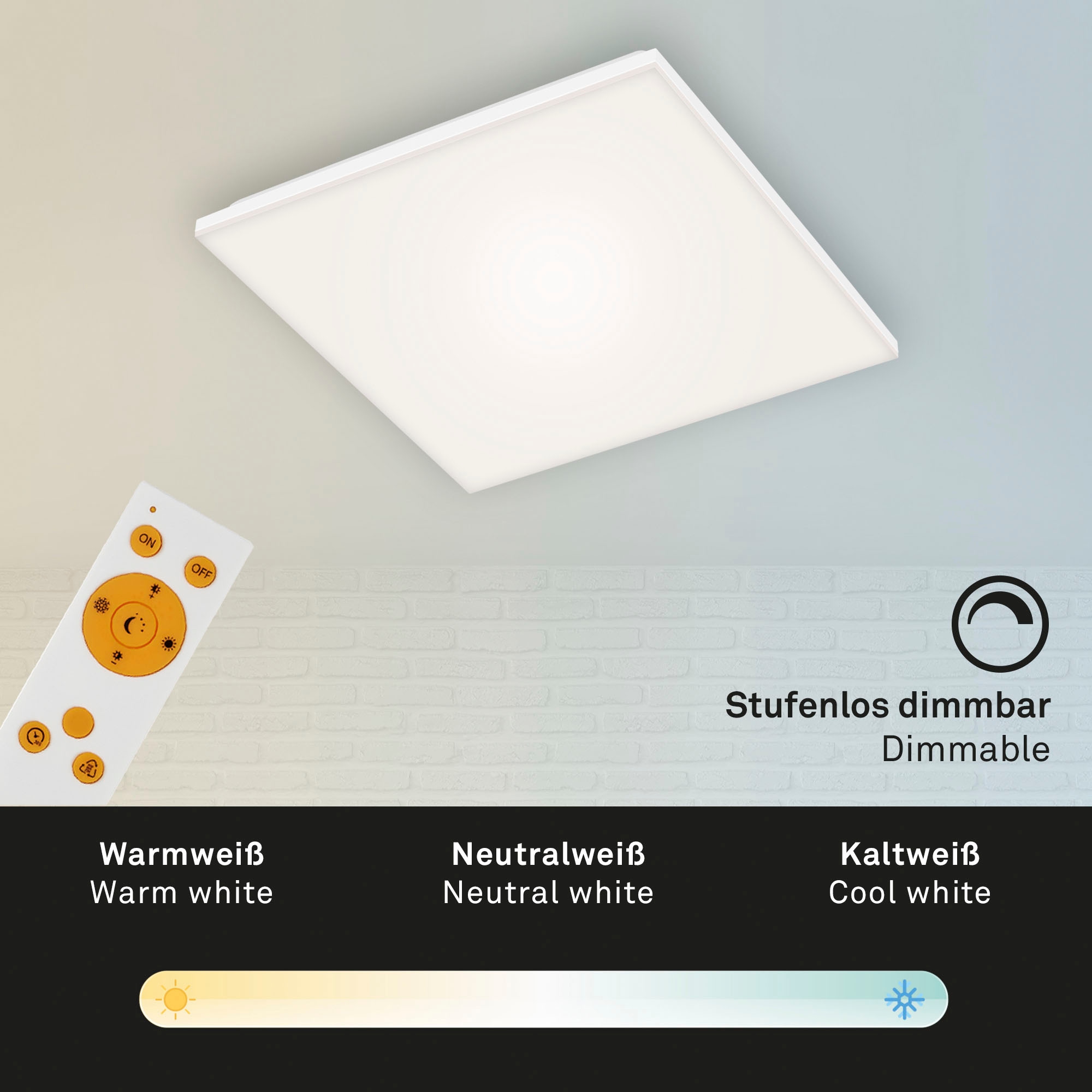 Briloner Leuchten LED Panel mit Fernbedienung, Gr. 45 x 45 cm, stufenlos dimmbar, LED fest integriert