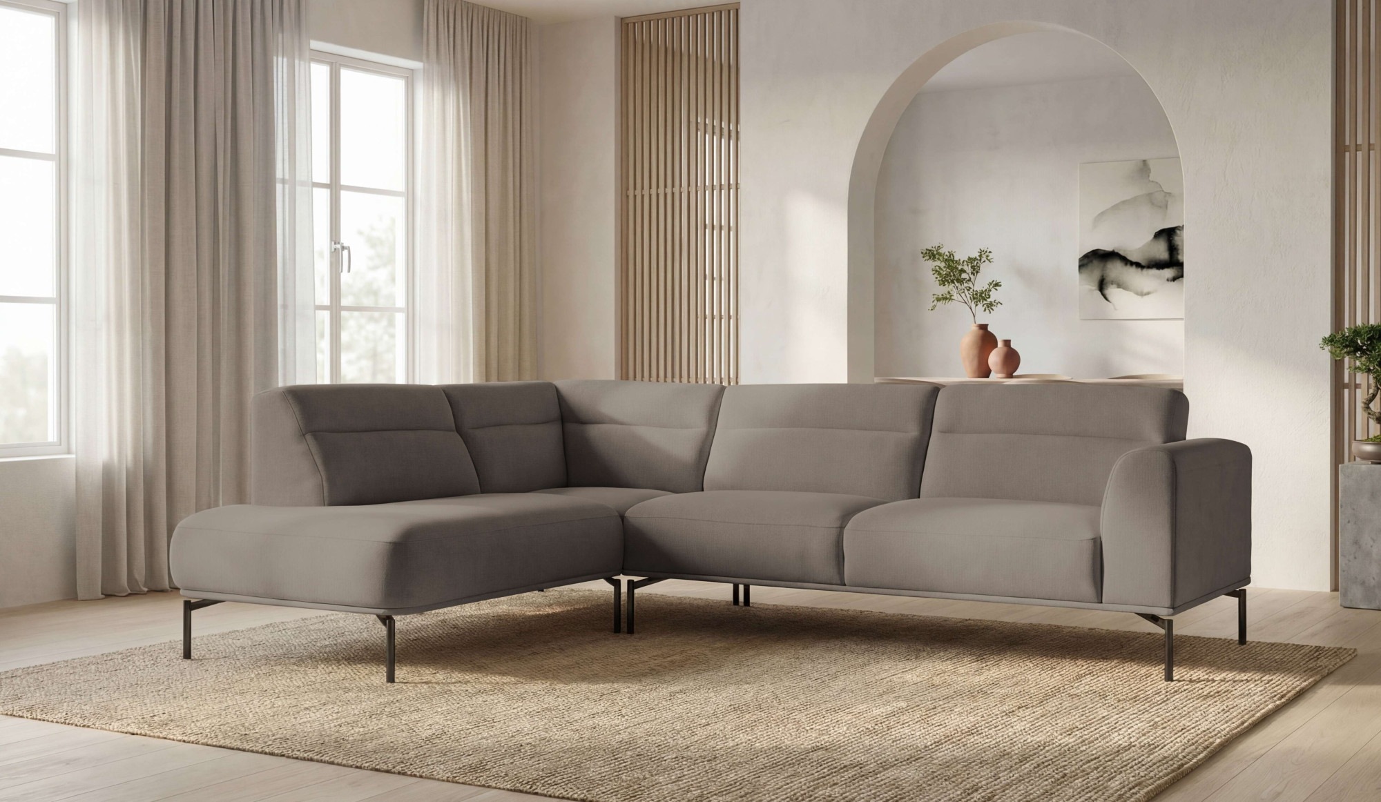 OTTO home Ecksofa "Nennor, weiches Chenille" Breite 278 cm, Wellenunterfederung, schwarze Metallfüße