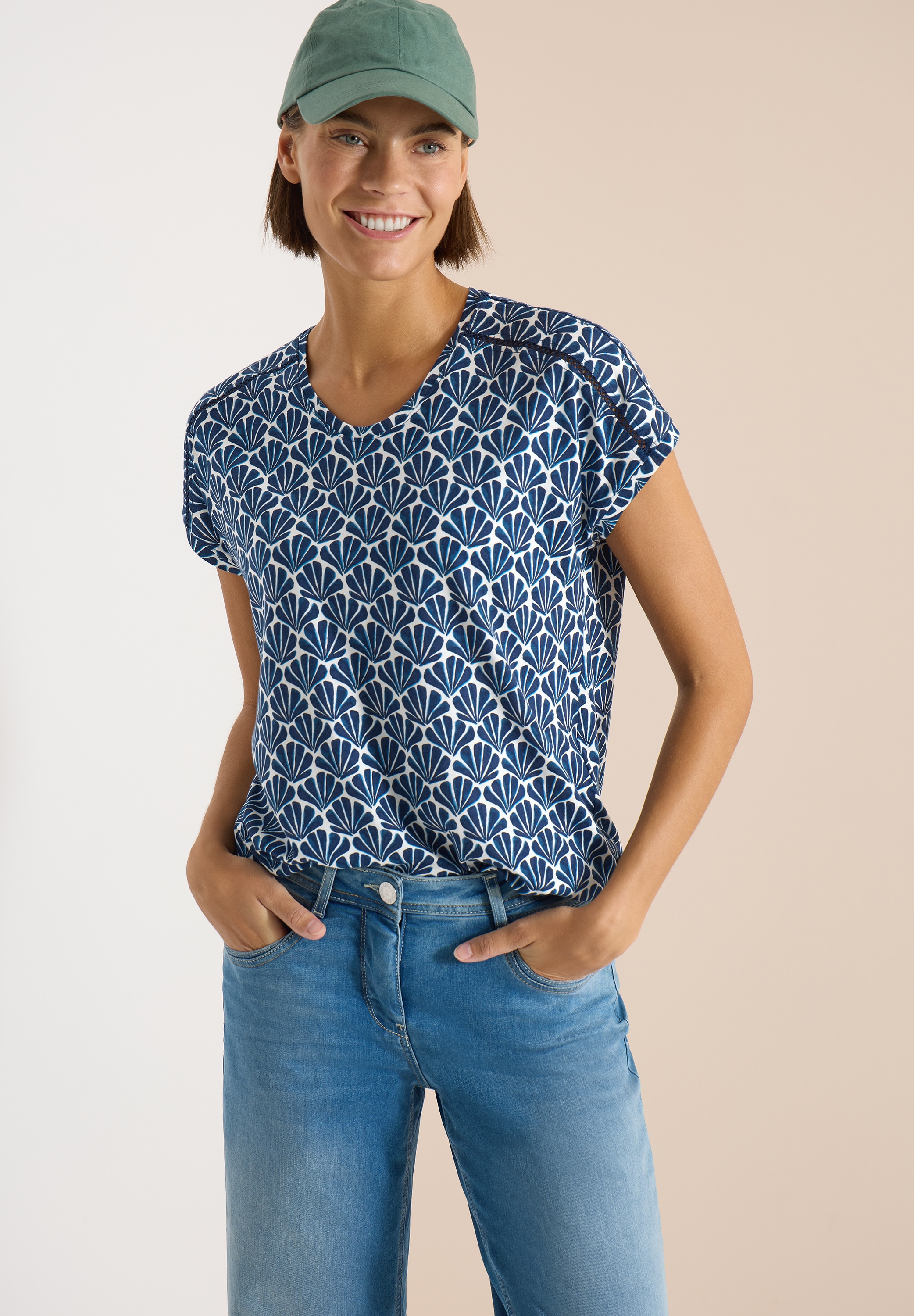 Cecil V-Shirt mit abgerundetem V-Ausschnitt günstig online kaufen