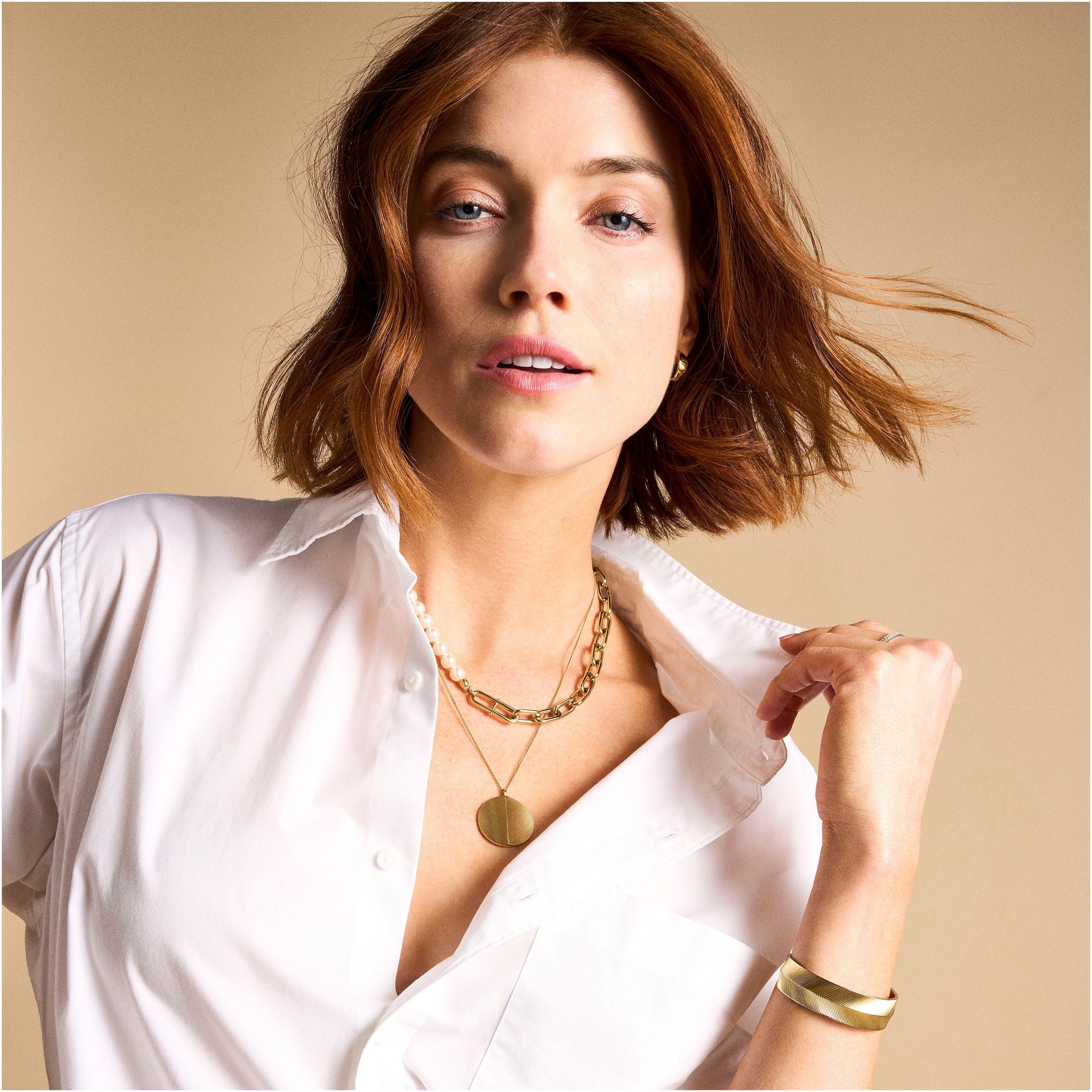 Fossil Edelstahlkette »Schmuck Geschenk Edelstahl GLIEDER HERITAGE PEARL D-LINK, JF04727710«, mit Glasperle