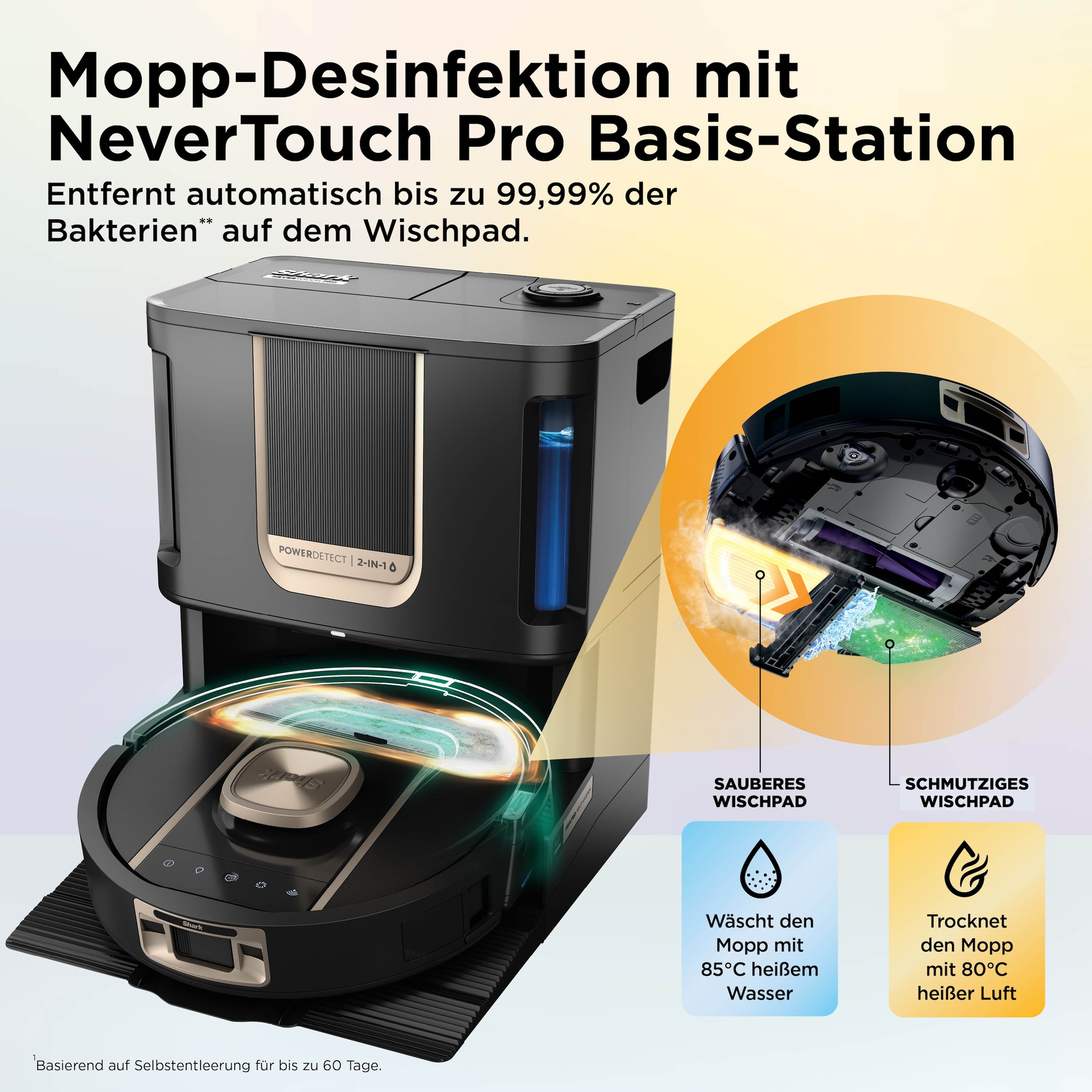 Shark Saugroboter »Shark ThermaCharged PowerDetect Saugroboter RV2900XEEU« beheizte Basisstation verwendet 85°C heißes Wasser und 80°C warme Luft